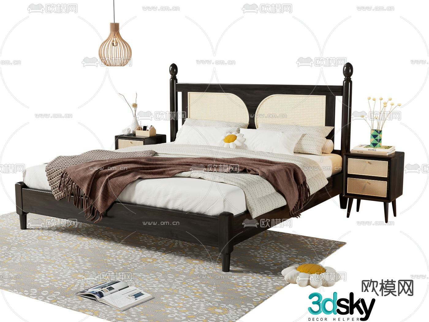 Medieval style double bed 3d model
