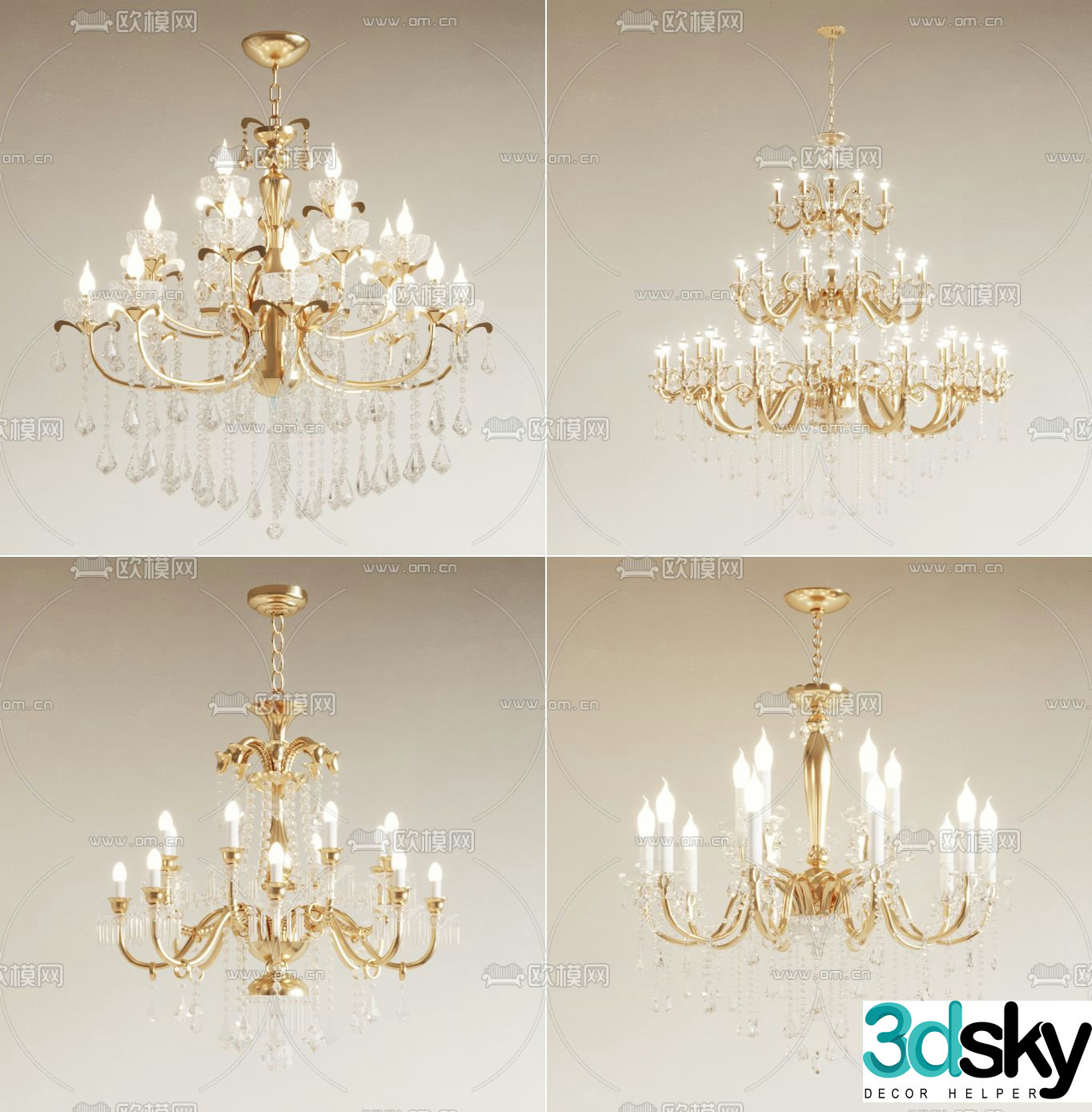 European style chandelier crystal chandelier 3d model