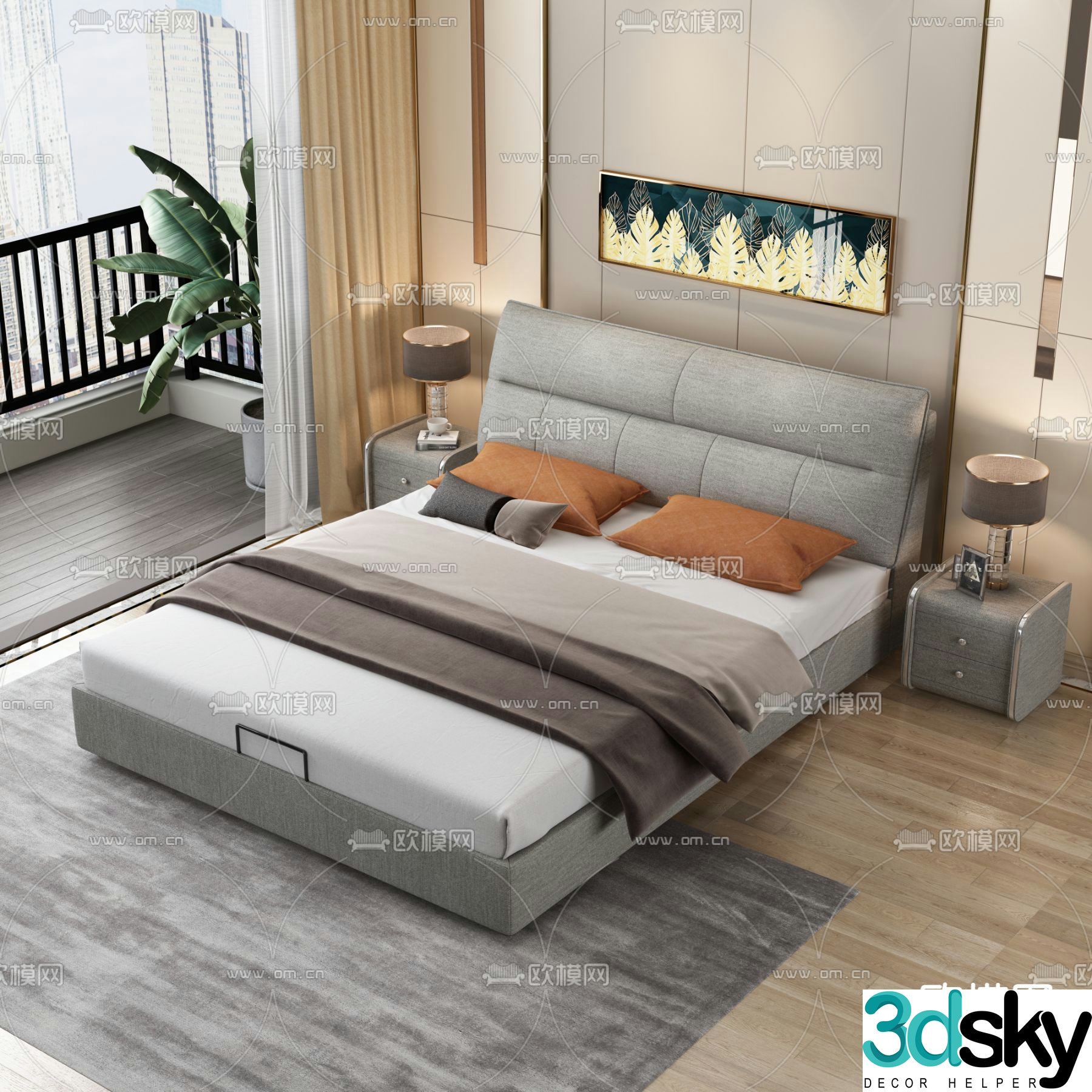 Italian simple bed double bed 3d model