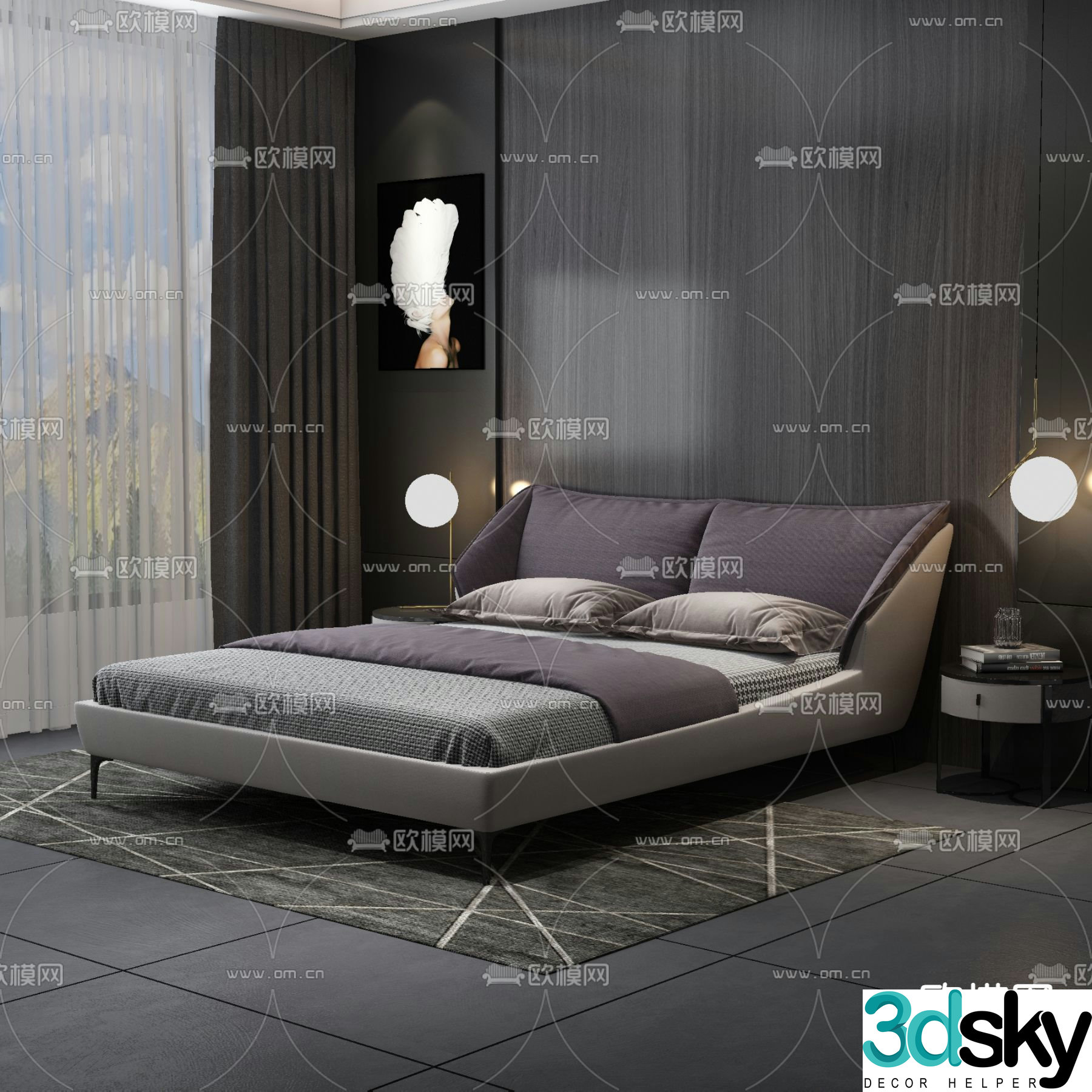 Modern double bed 3d model