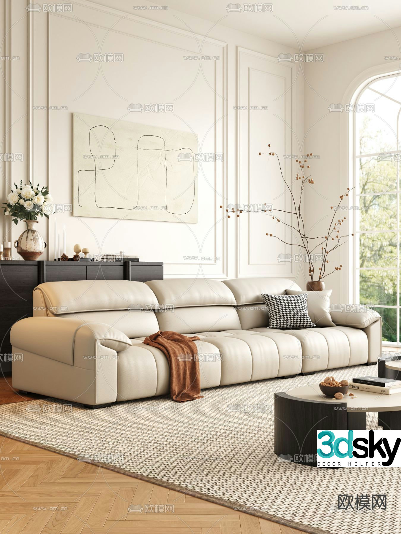 Three seater sofa leather sofa 3d model