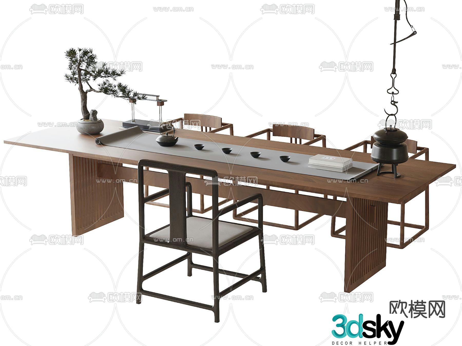 New Chinese style tea table and chairs dining chairs tea table 3d model