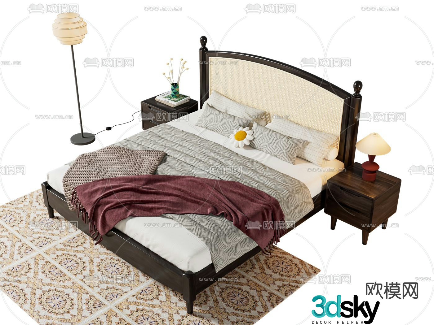 Medieval style double bed 3d model