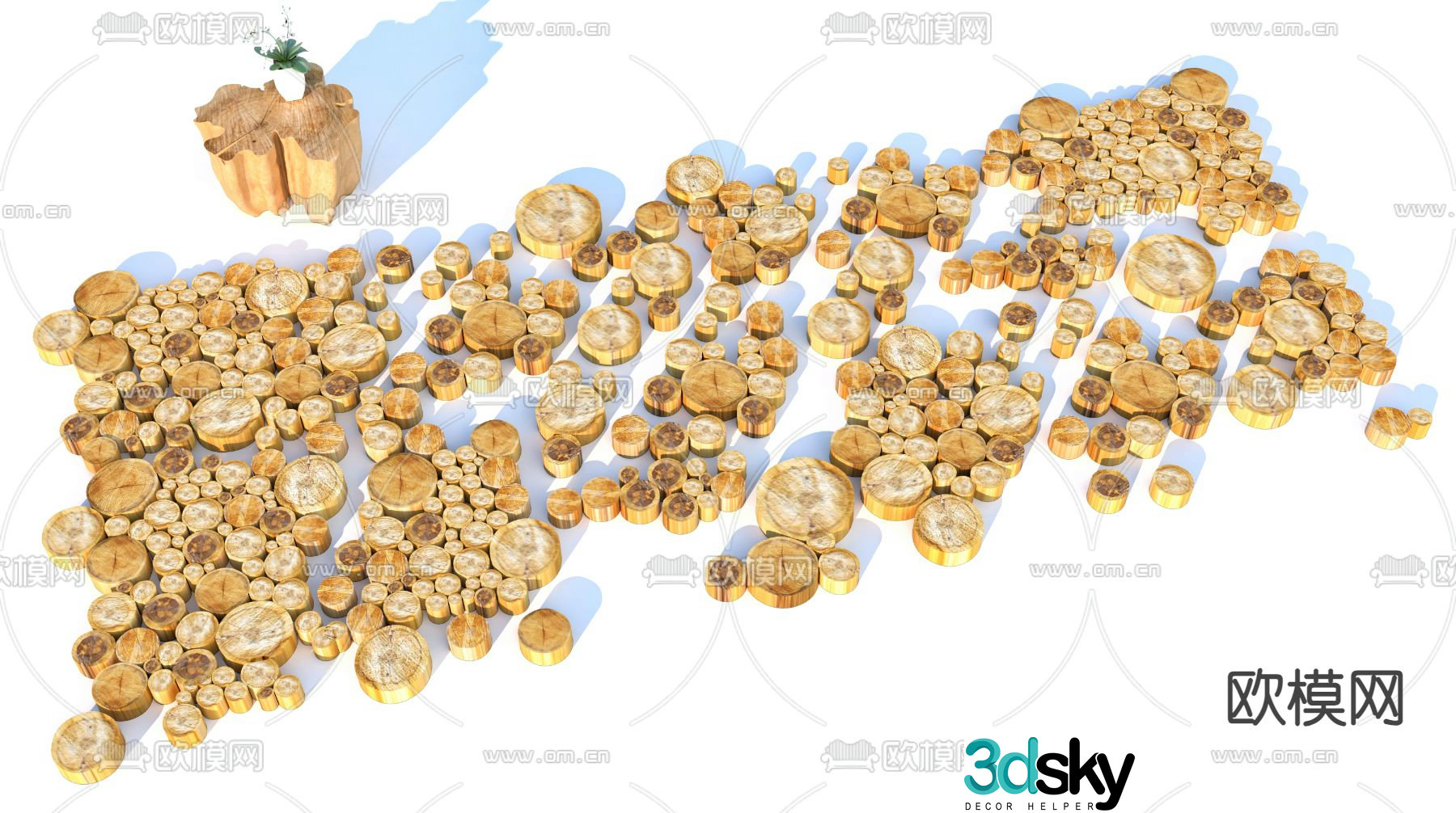 Wood pile landscape sketch wood decoration sketch 3d model