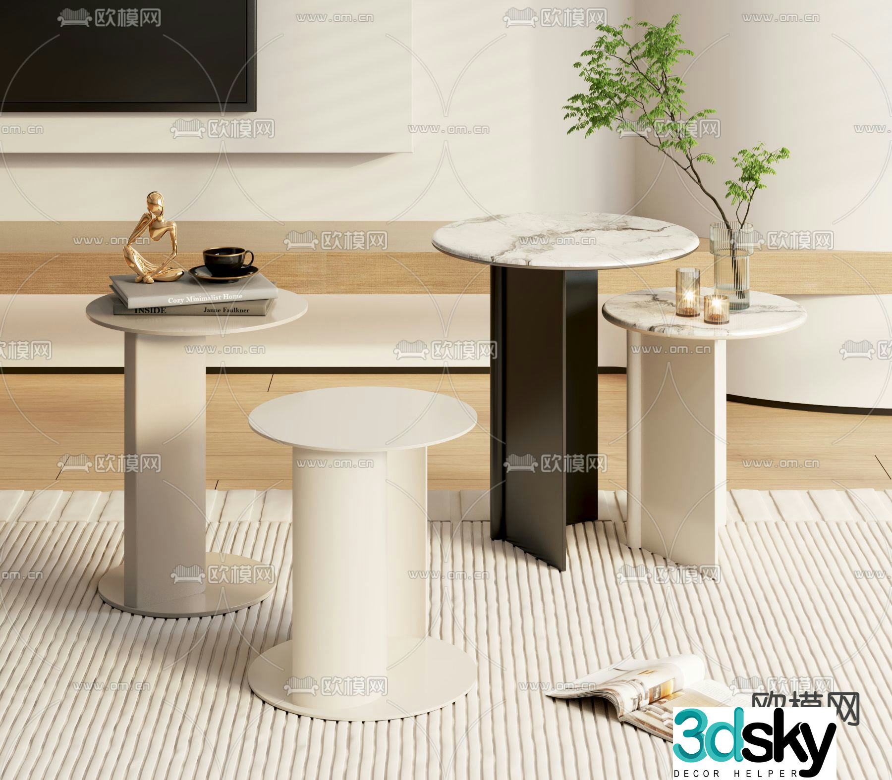 Cream style corner table side table round table table table 3D model