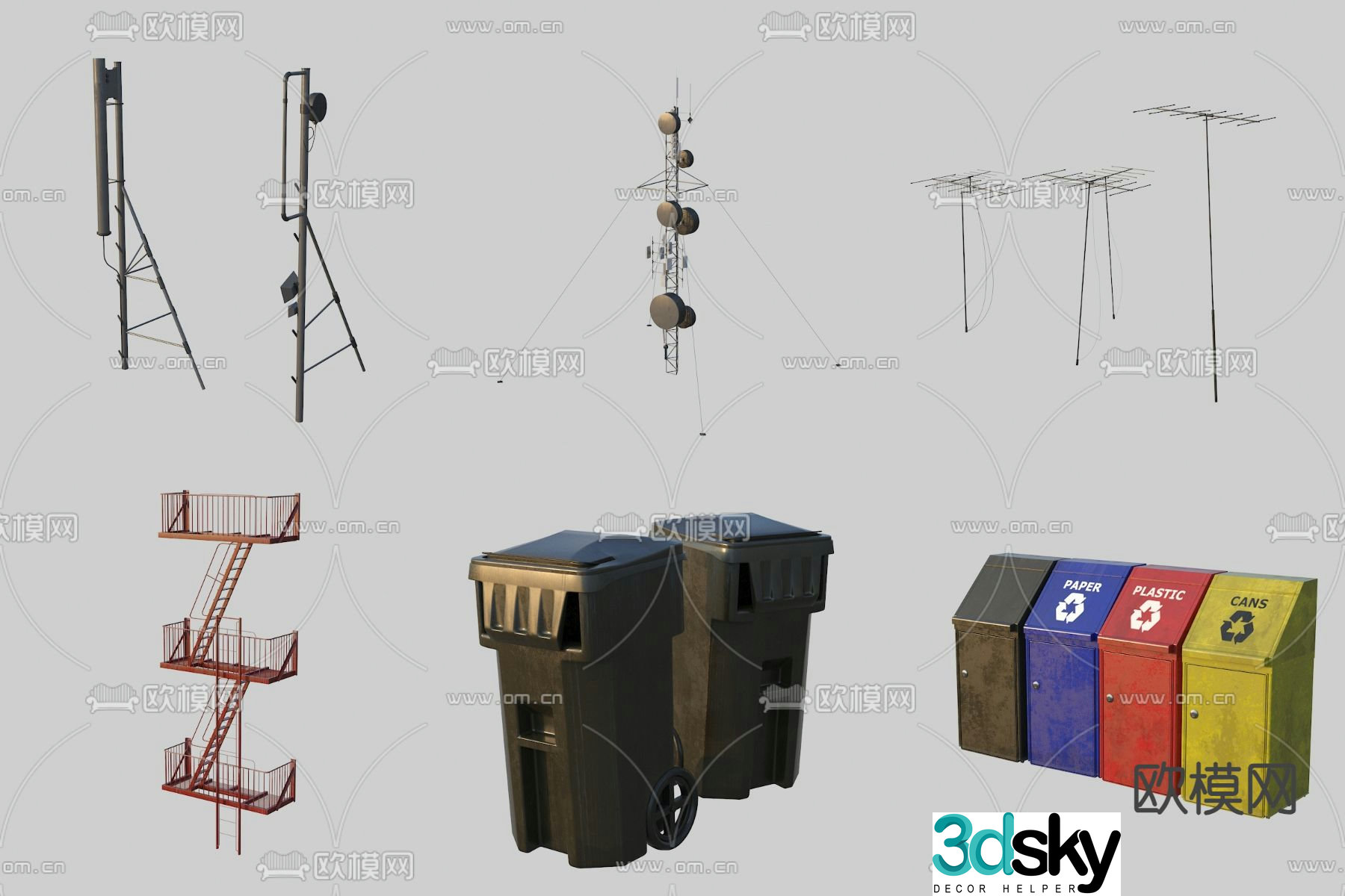 Roof sketch roof antenna wrought iron staircase 3d model