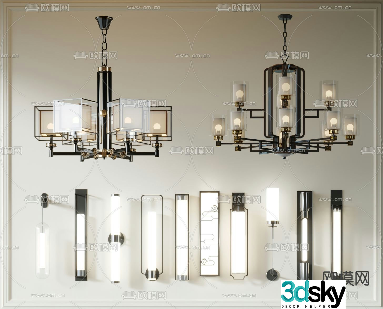 New Chinese style chandelier wall lamp 3d model
