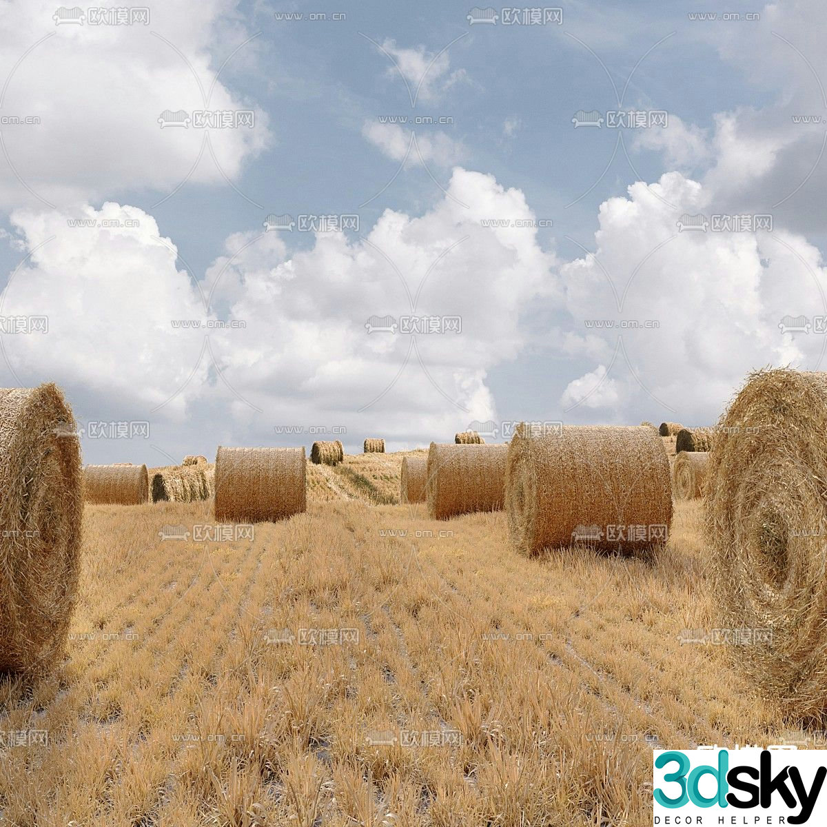 Hay bale farmland landscape 3d model