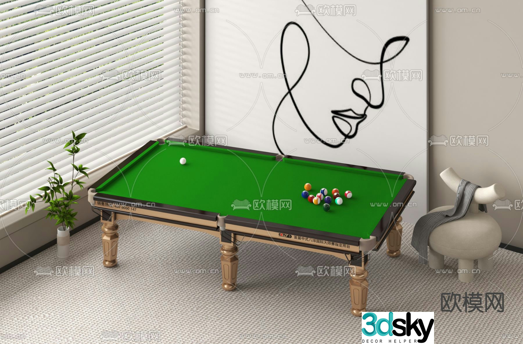 Pool table billiards 3d model