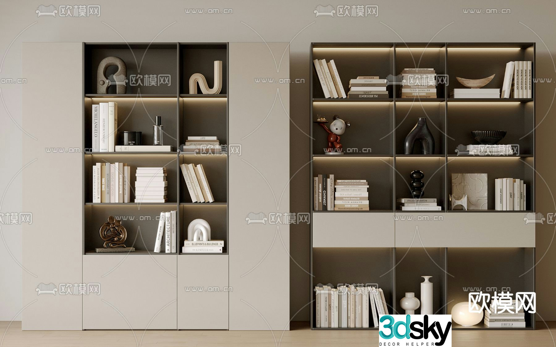 Modern bookcase Bookshelf Display Cabinet 3D Model