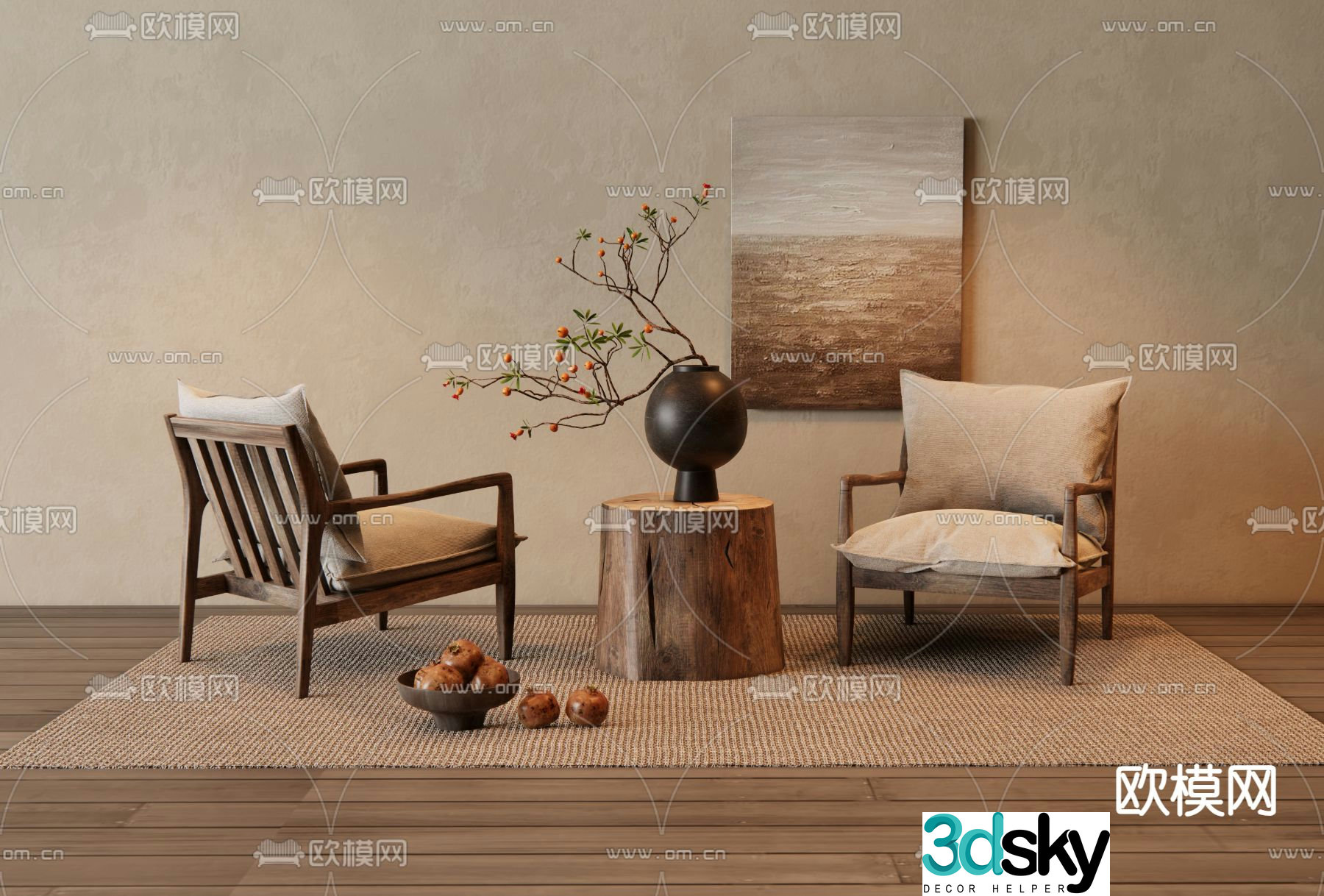 Wabi-sabi chair leisure chair 3d model