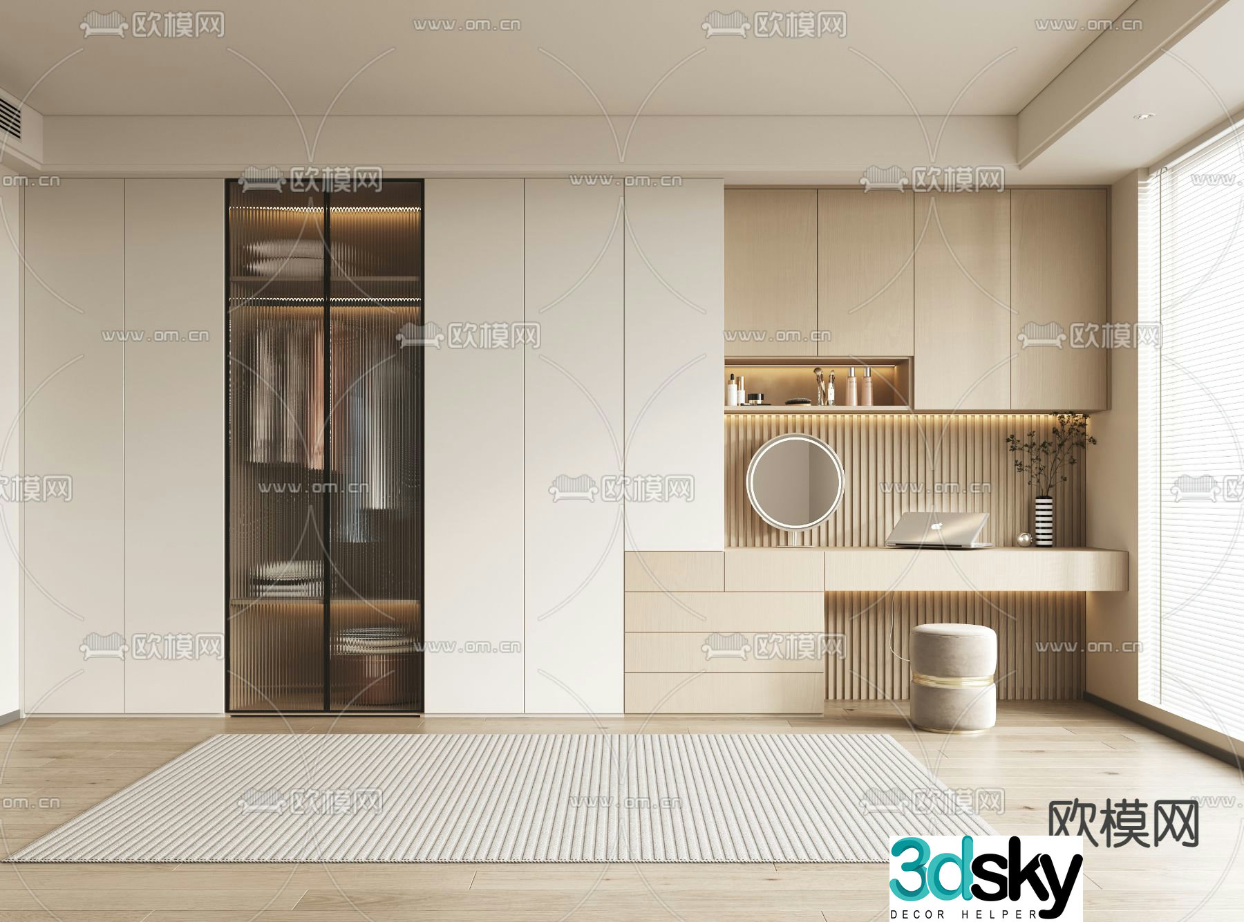 Cream style wardrobe integrated cabinet 3d model
