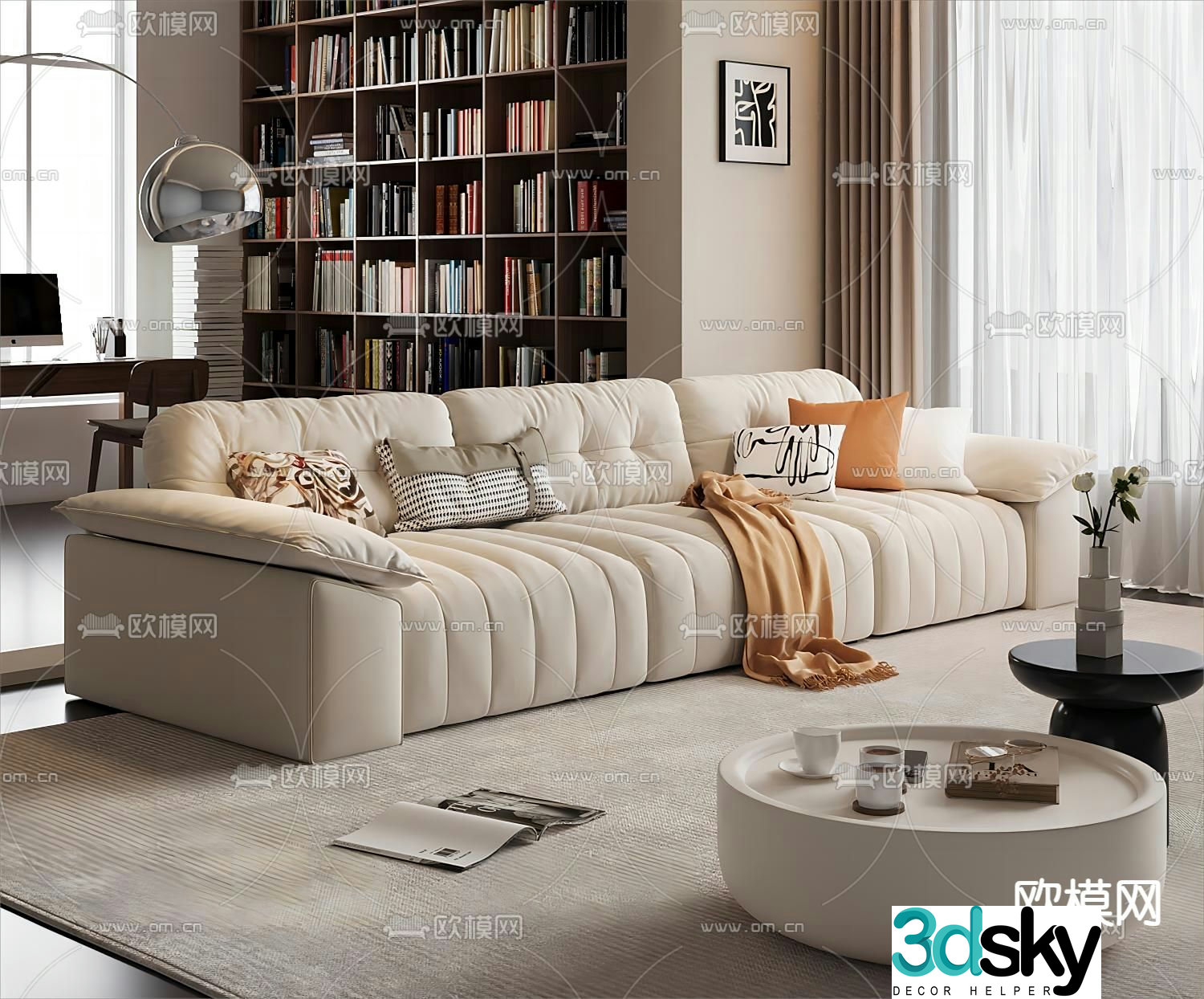 Three seater sofa upholstered sofa 3d model