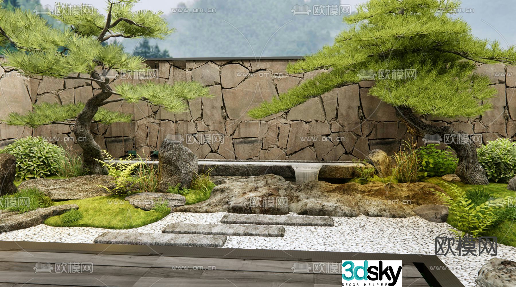 Courtyard landscape water feature wall 3d model