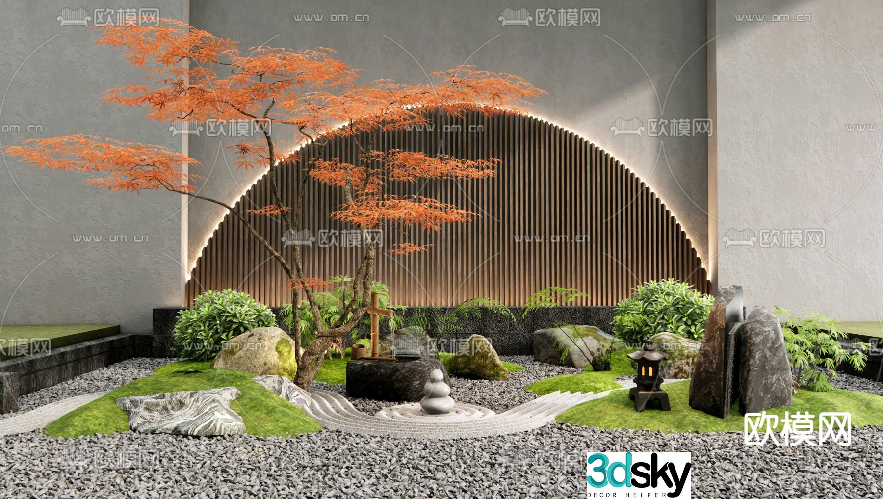 Courtyard landscape Zen landscaping micro terrain 3D model