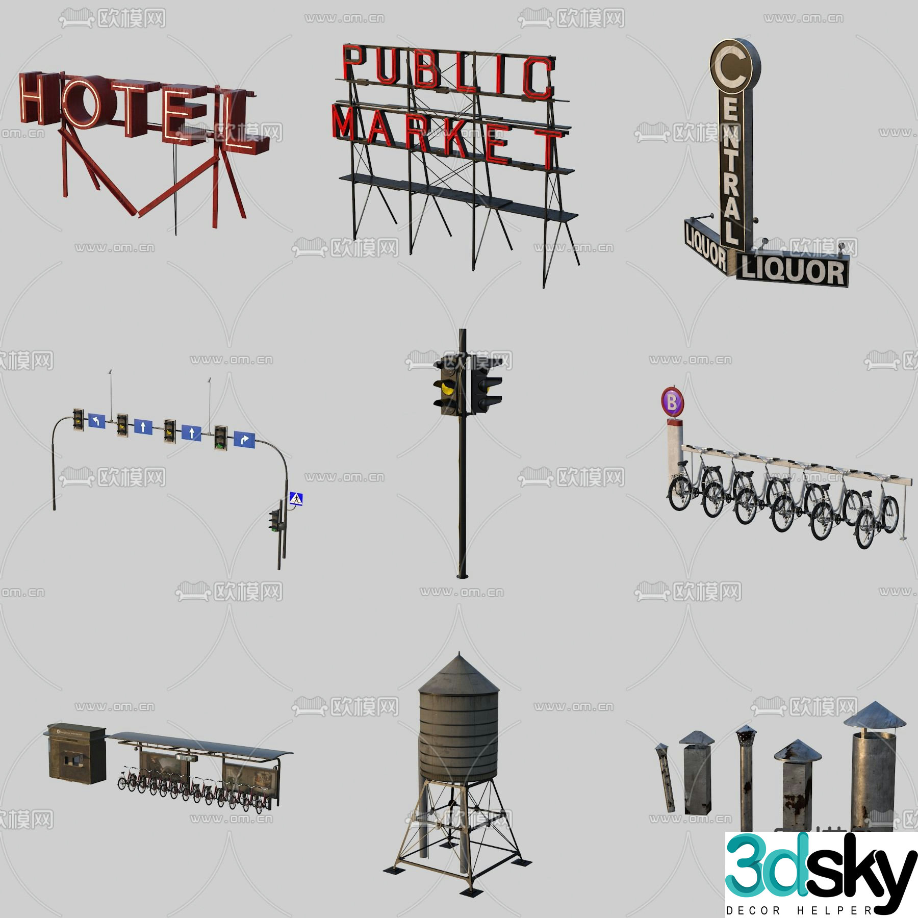 Municipal facilities sketch billboard traffic light 3D model