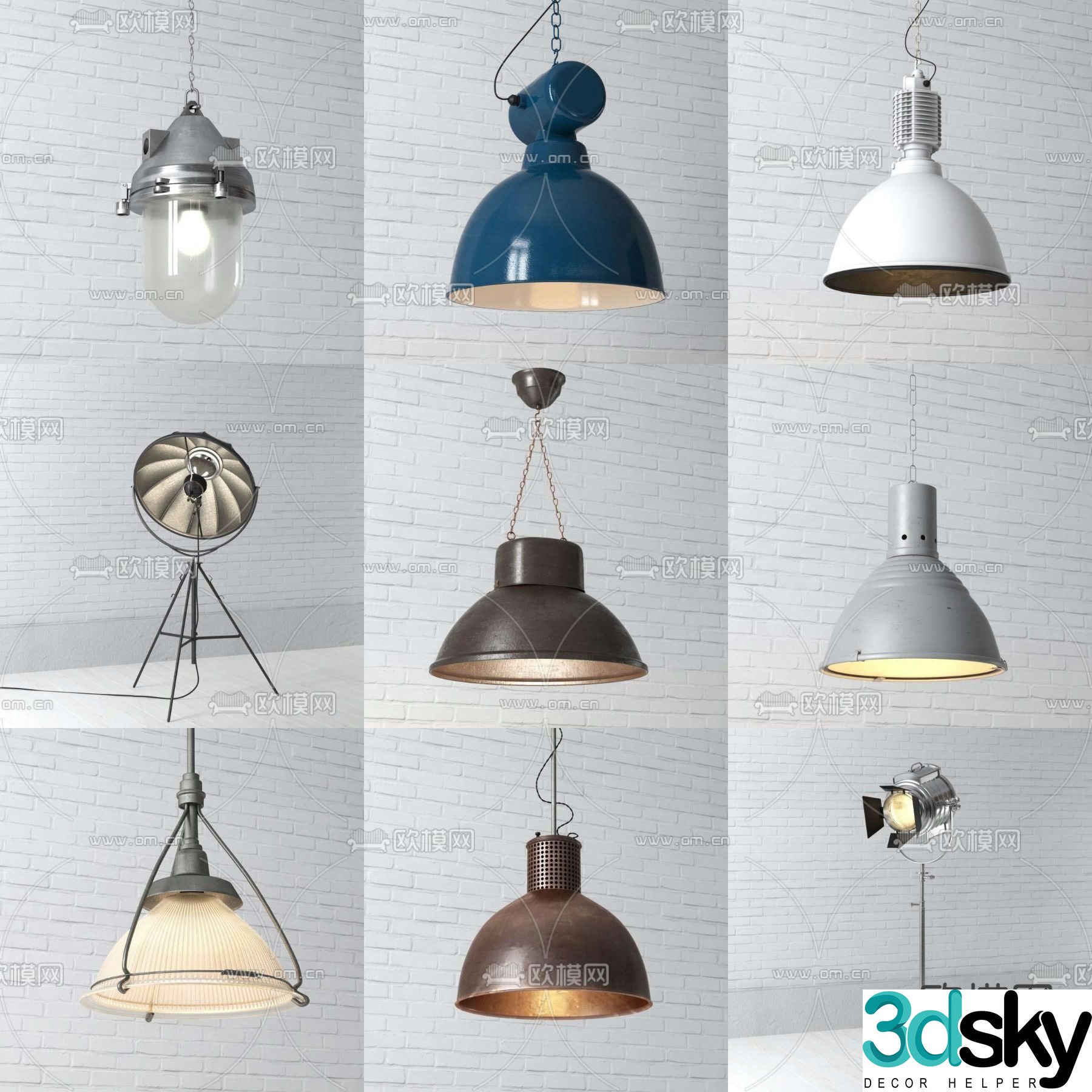 Industrial style chandelier Floor lamp Fill light 3D model
