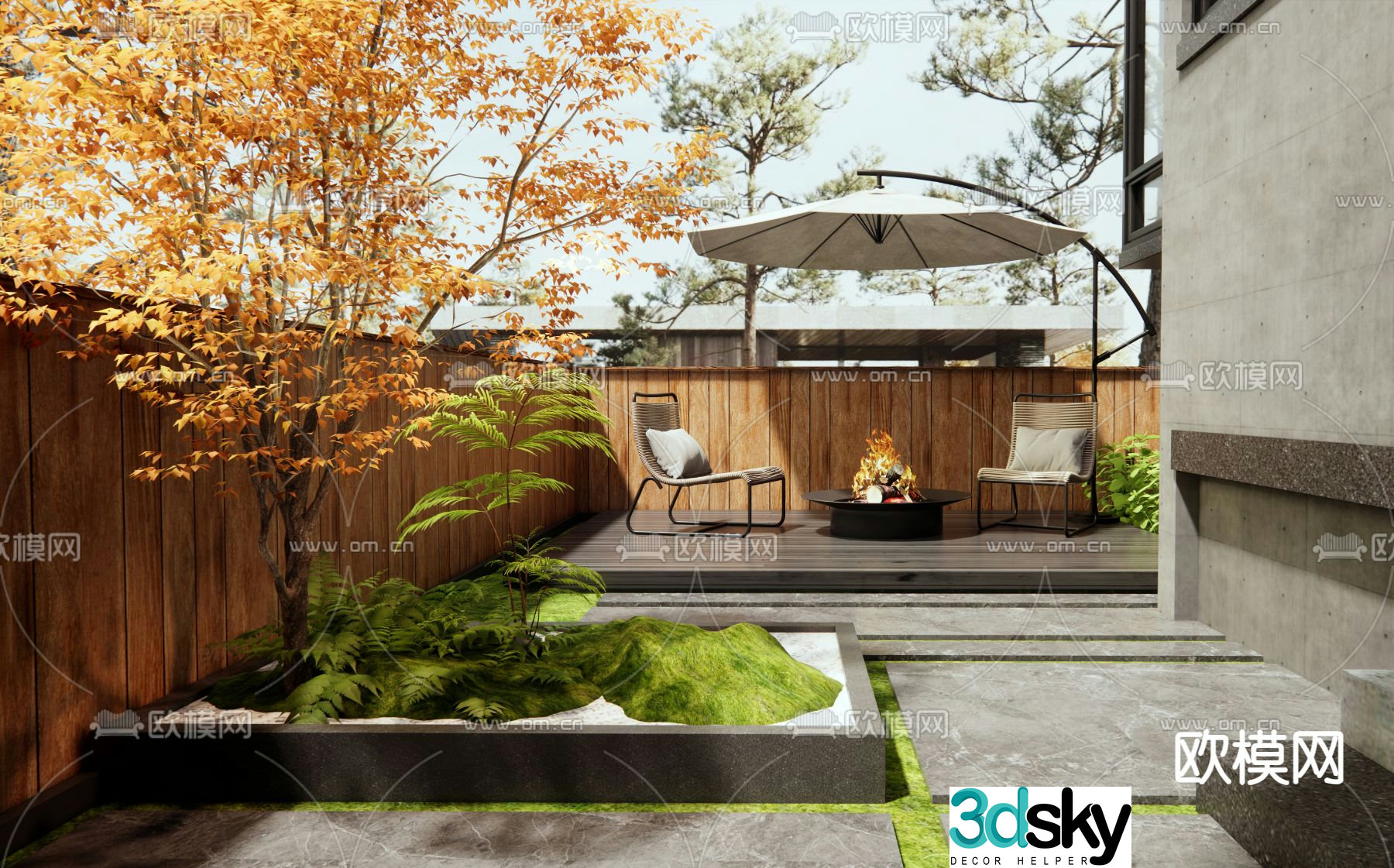 Modern balcony terrace roof garden 3d model