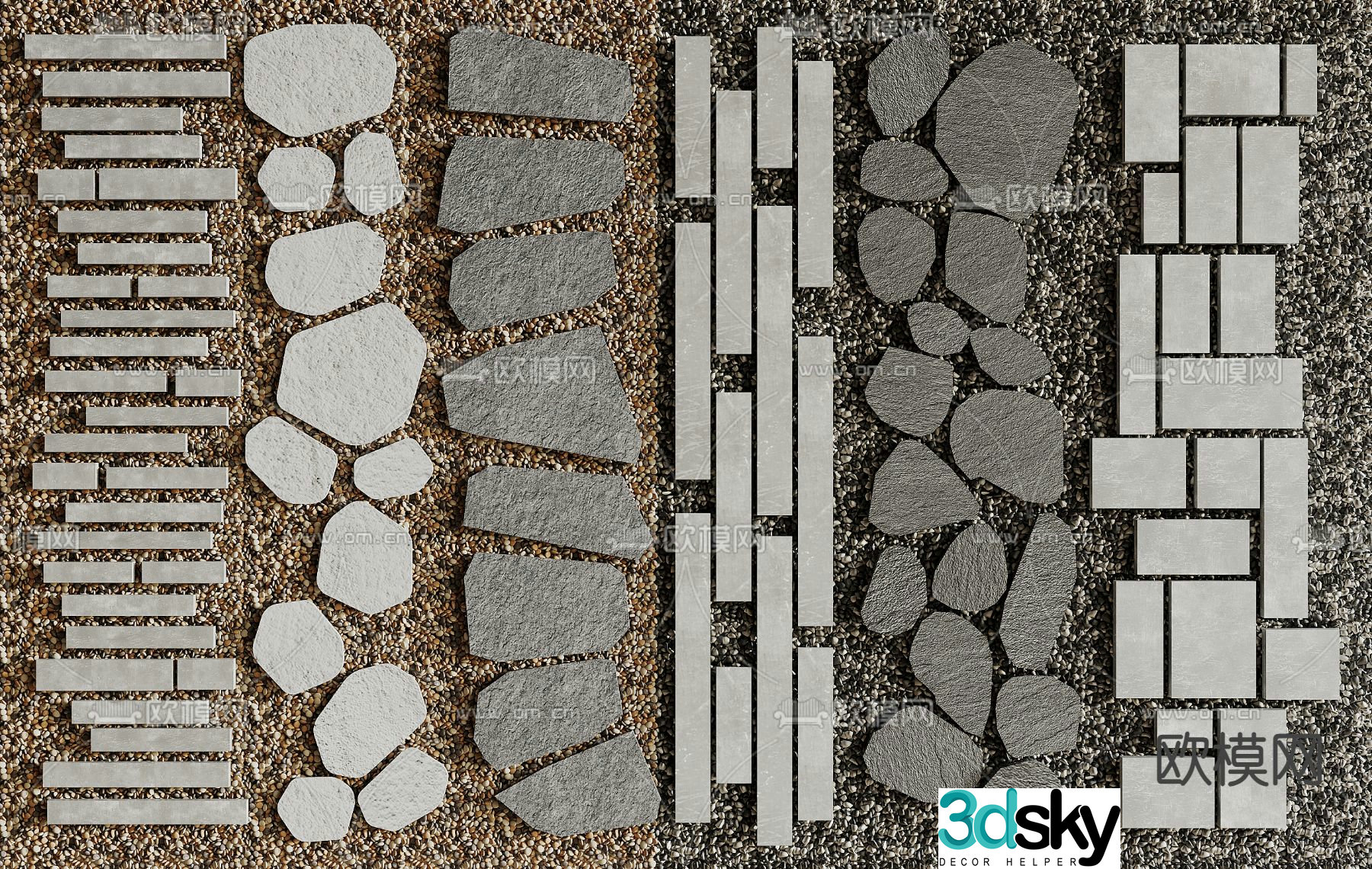 New Chinese style bluestone slab Tingbu stone 3D model