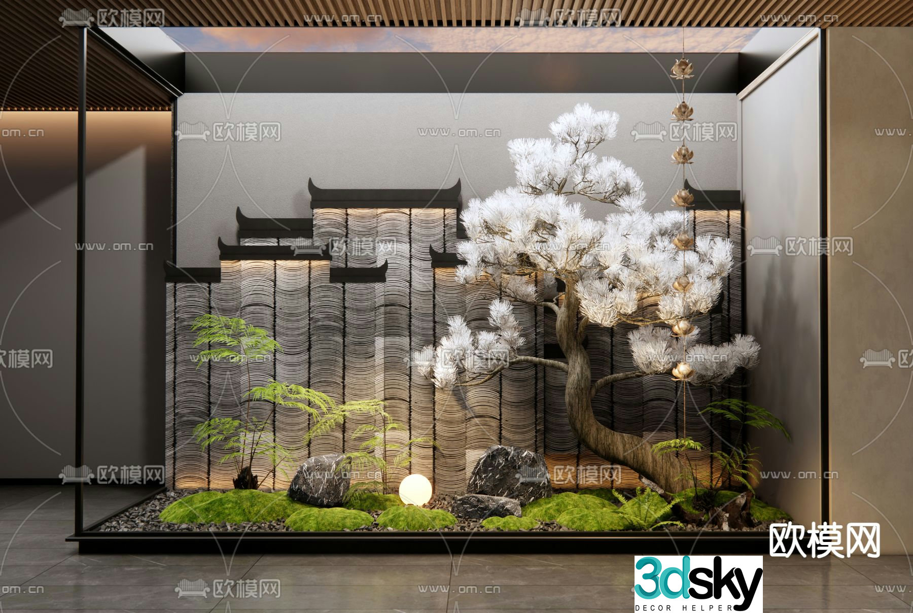 Indoor courtyard sketch landscaping 3d model
