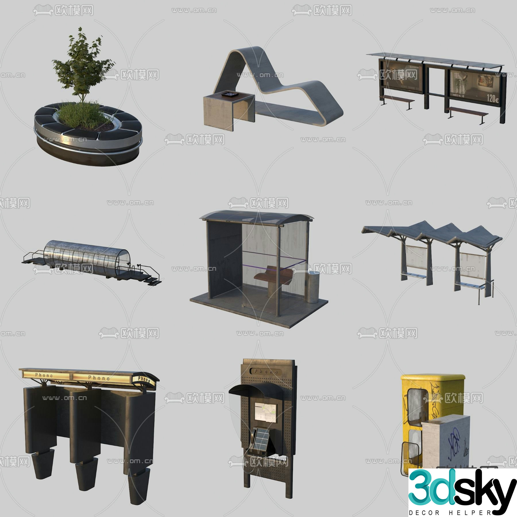 Municipal outdoor sketch bus booth phone booth 3D model