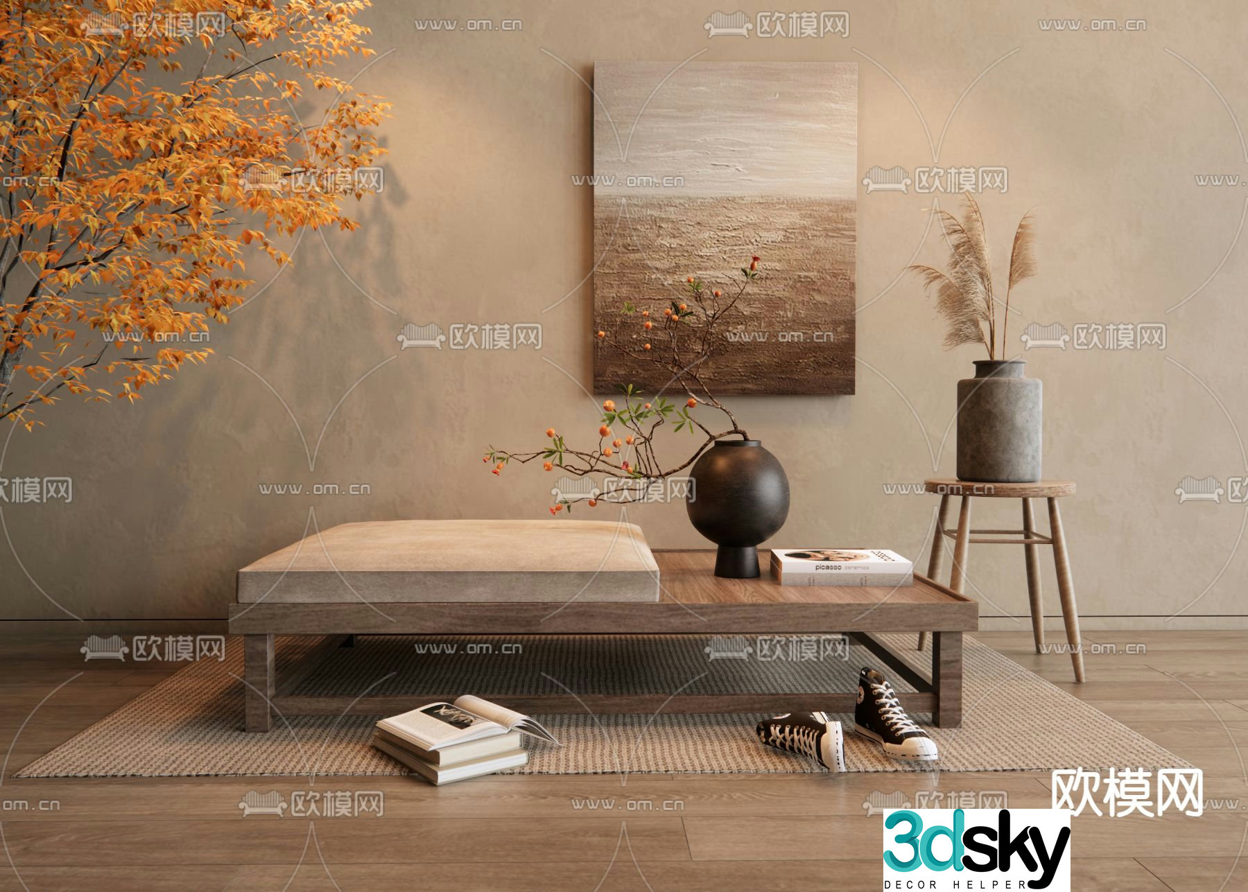 wabi-sabi stool bench shoe changing stool 3d model