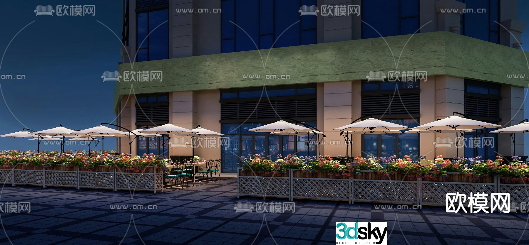 Modern cafe commercial exterior 3d model
