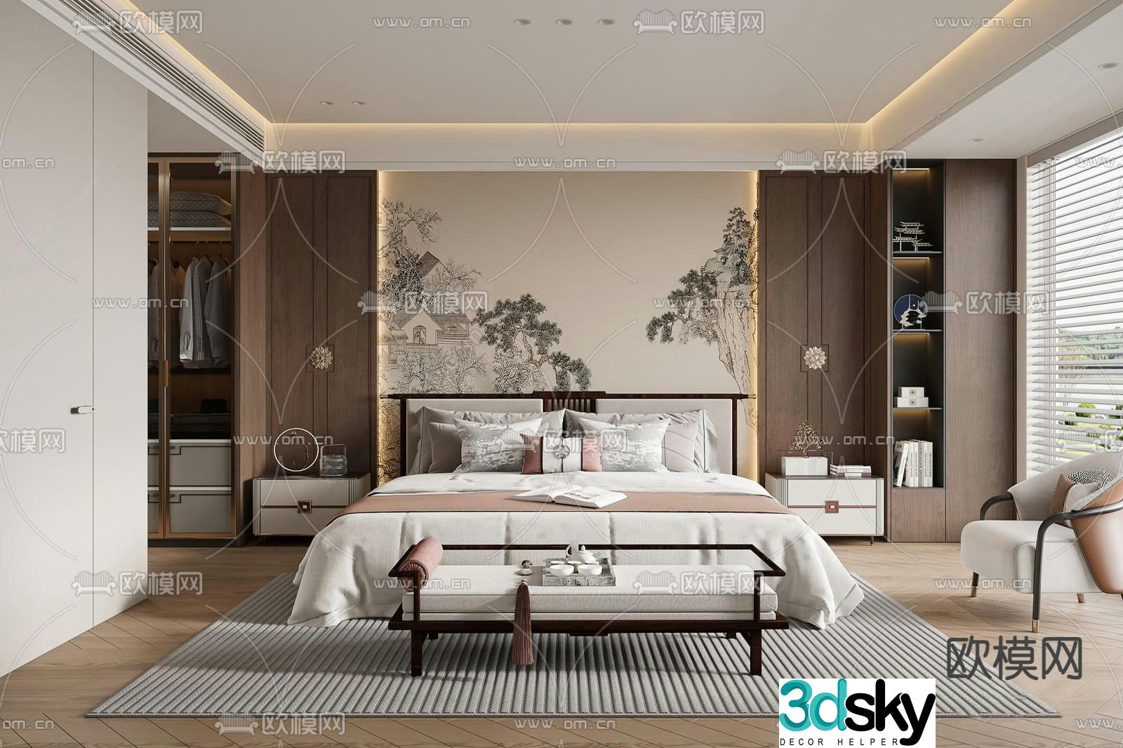 New Chinese style bedroom master bedroom Song style bedroom 3D model