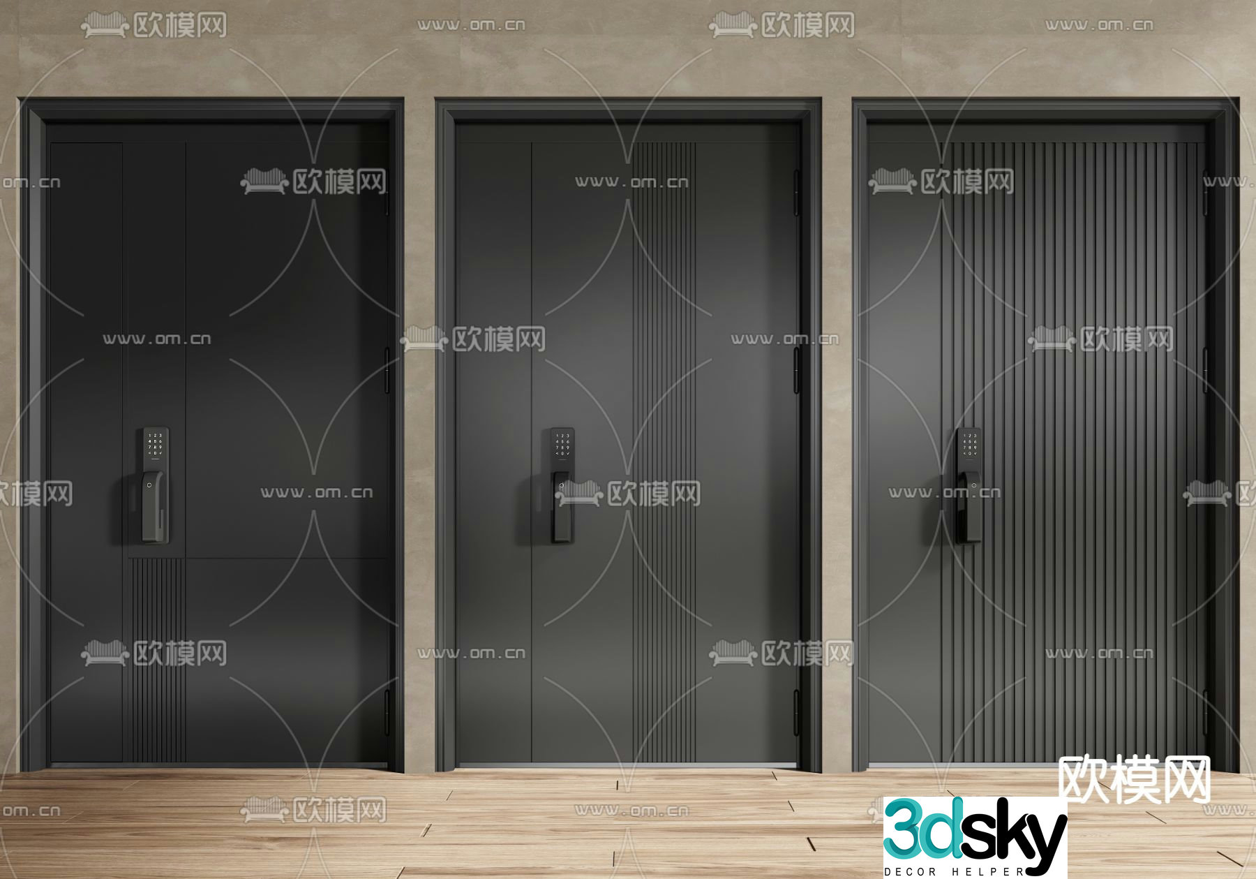 Entrance door double and double doors security door 3D model