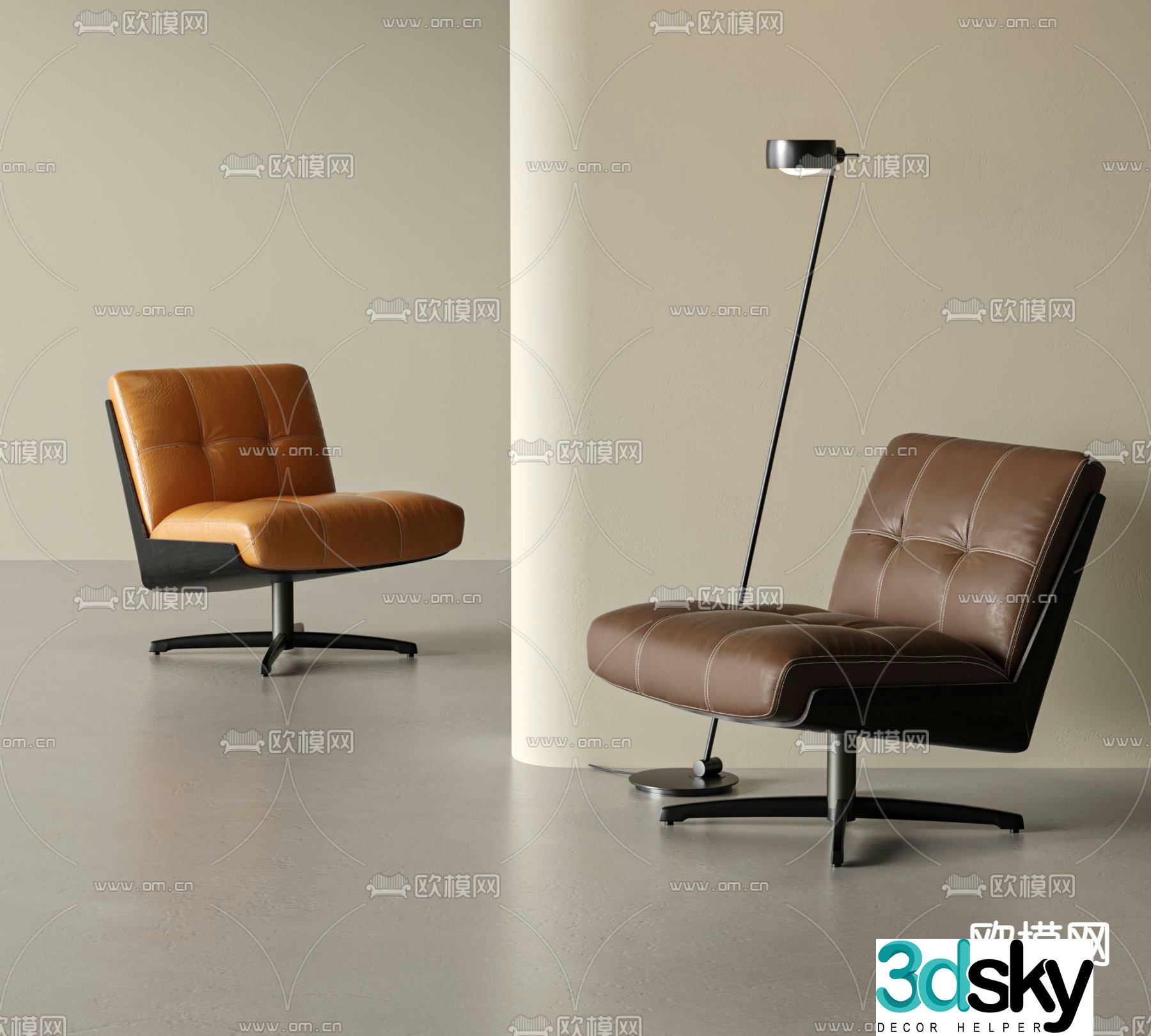 Leather sofa chair leisure chair 3d model