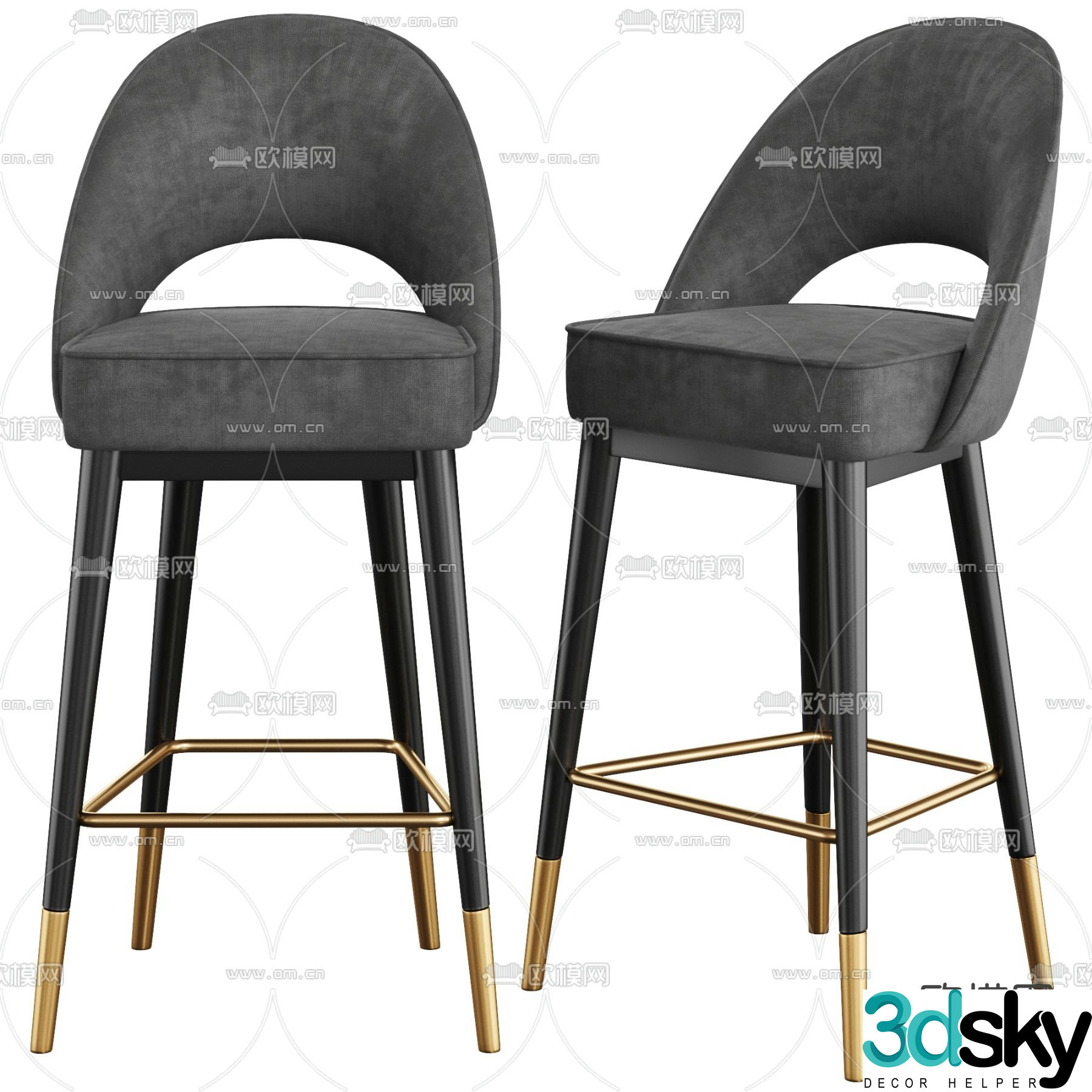 Light luxury bar chair bar stool high stool 3D model