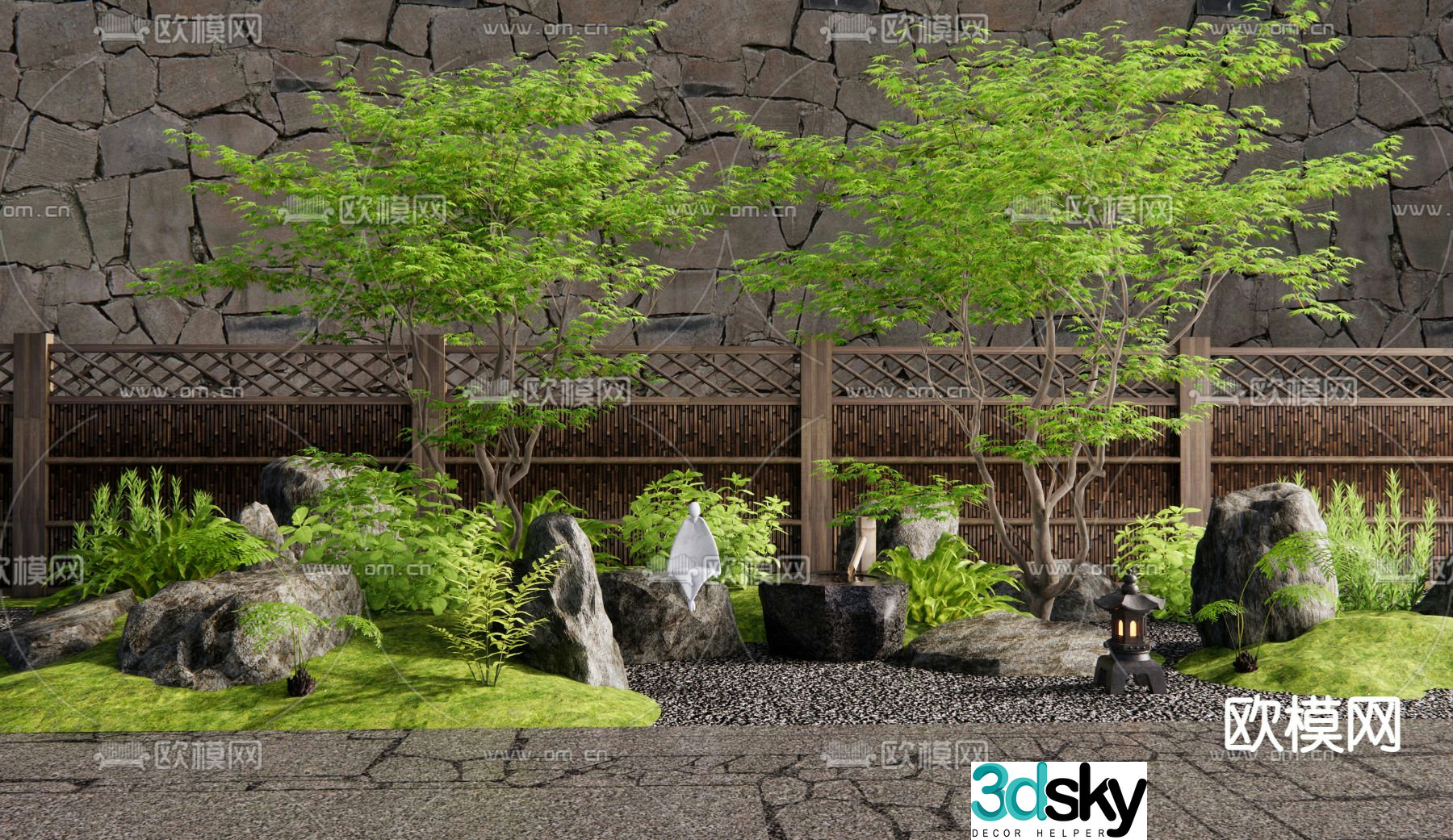 Courtyard Landscape Dry Landscape Landscape Flowing Water Bowl 3D Model