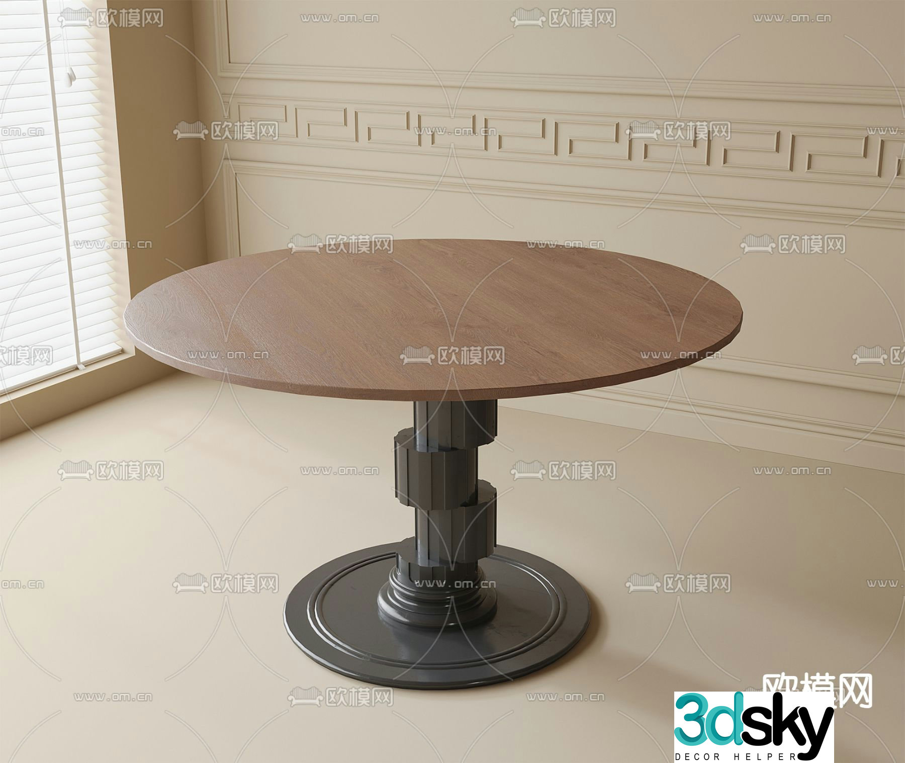 Medieval style dining table round table 3d model