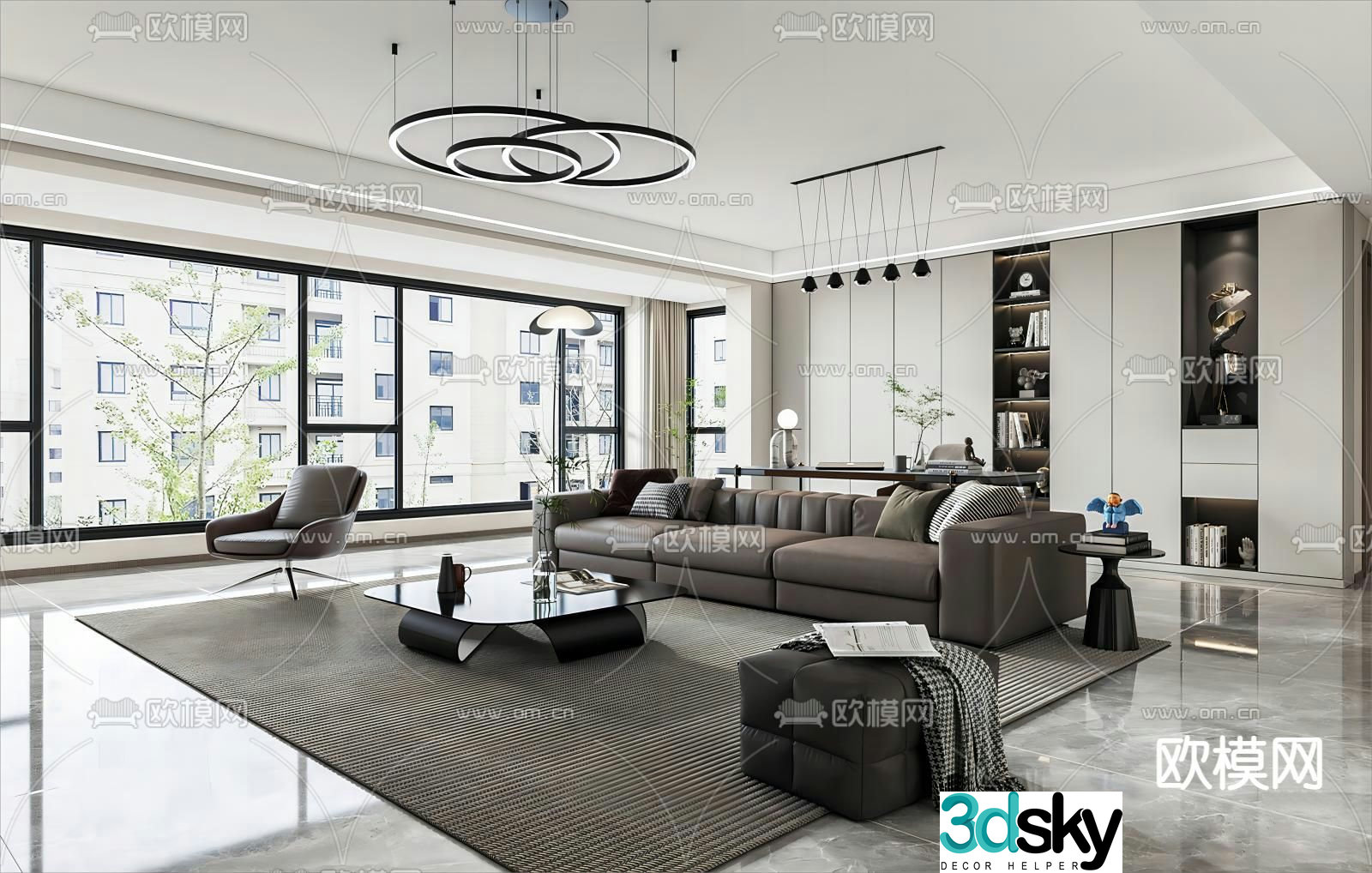 Modern living and dining room marble dining table 3d model