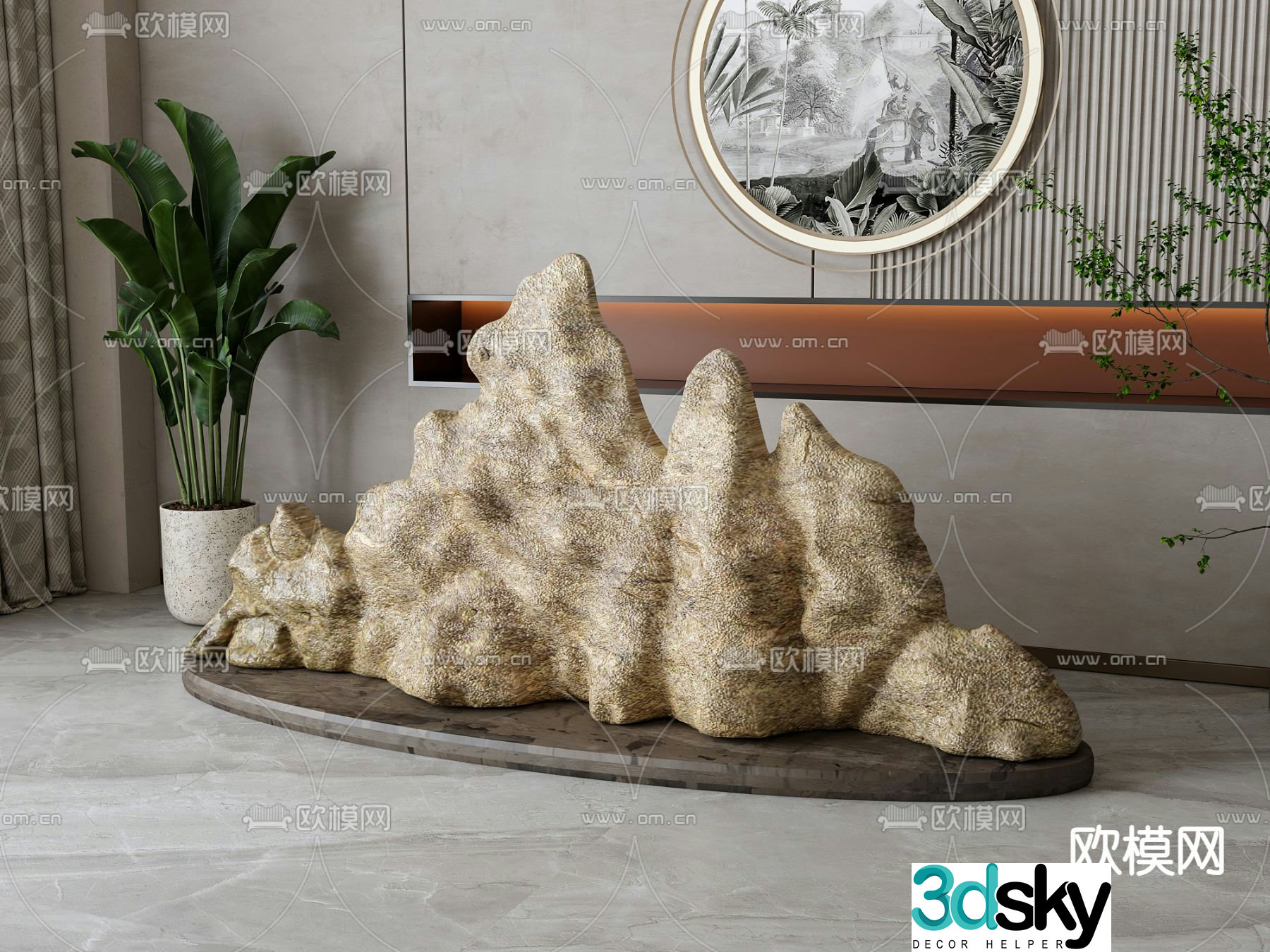 New Chinese style stone rockery sketch 3D model