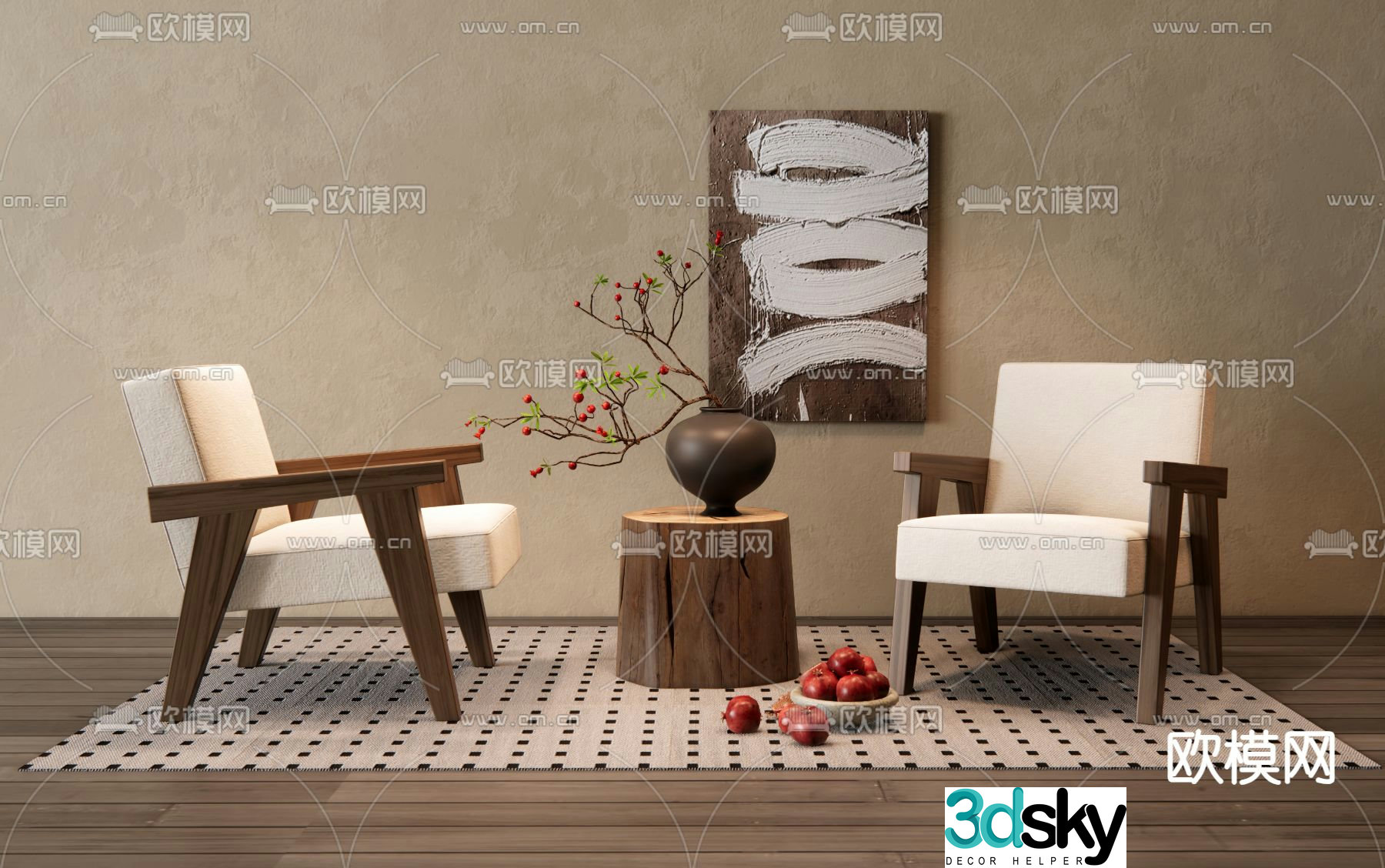 Wabi-sabi chair leisure chair table 3d model