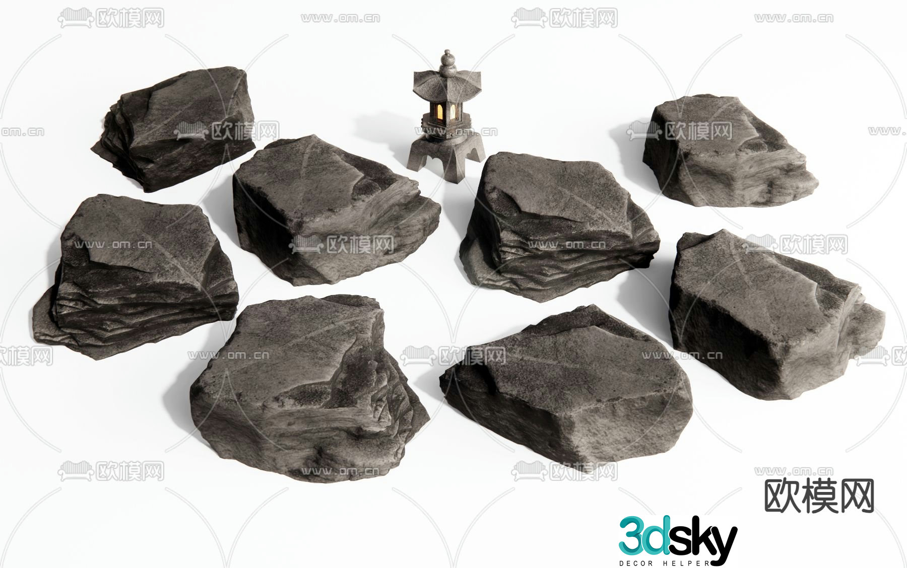 Landscape stone black stone setting stone courtyard stone 3d model