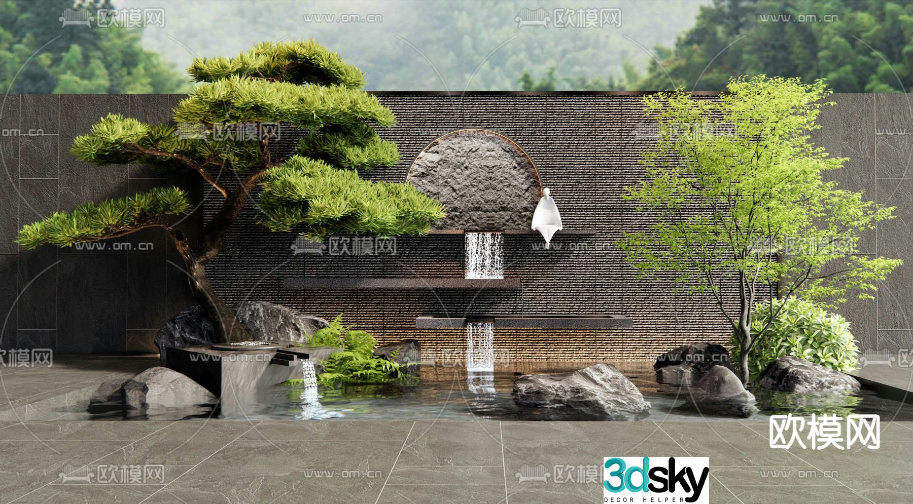 Falling water feature stacked water feature wall rockery water feature 3D model