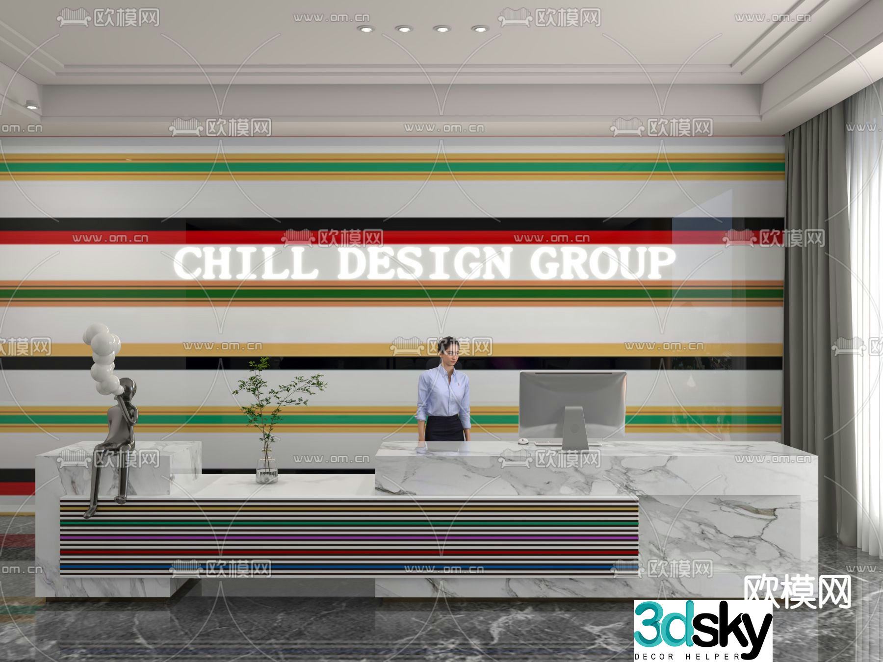 Modern front desk information desk 3d model