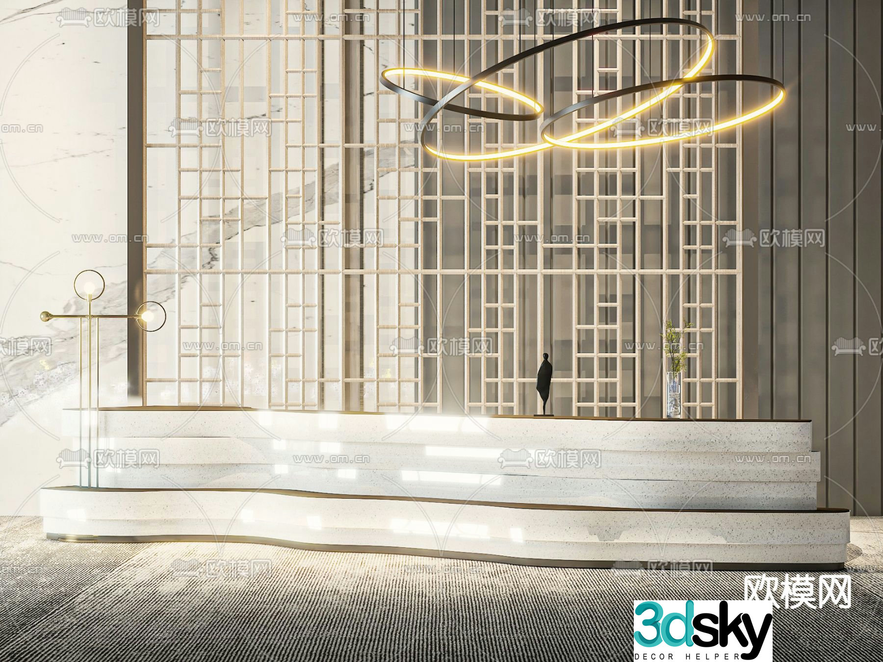 Light luxury front desk reception desk 3D model