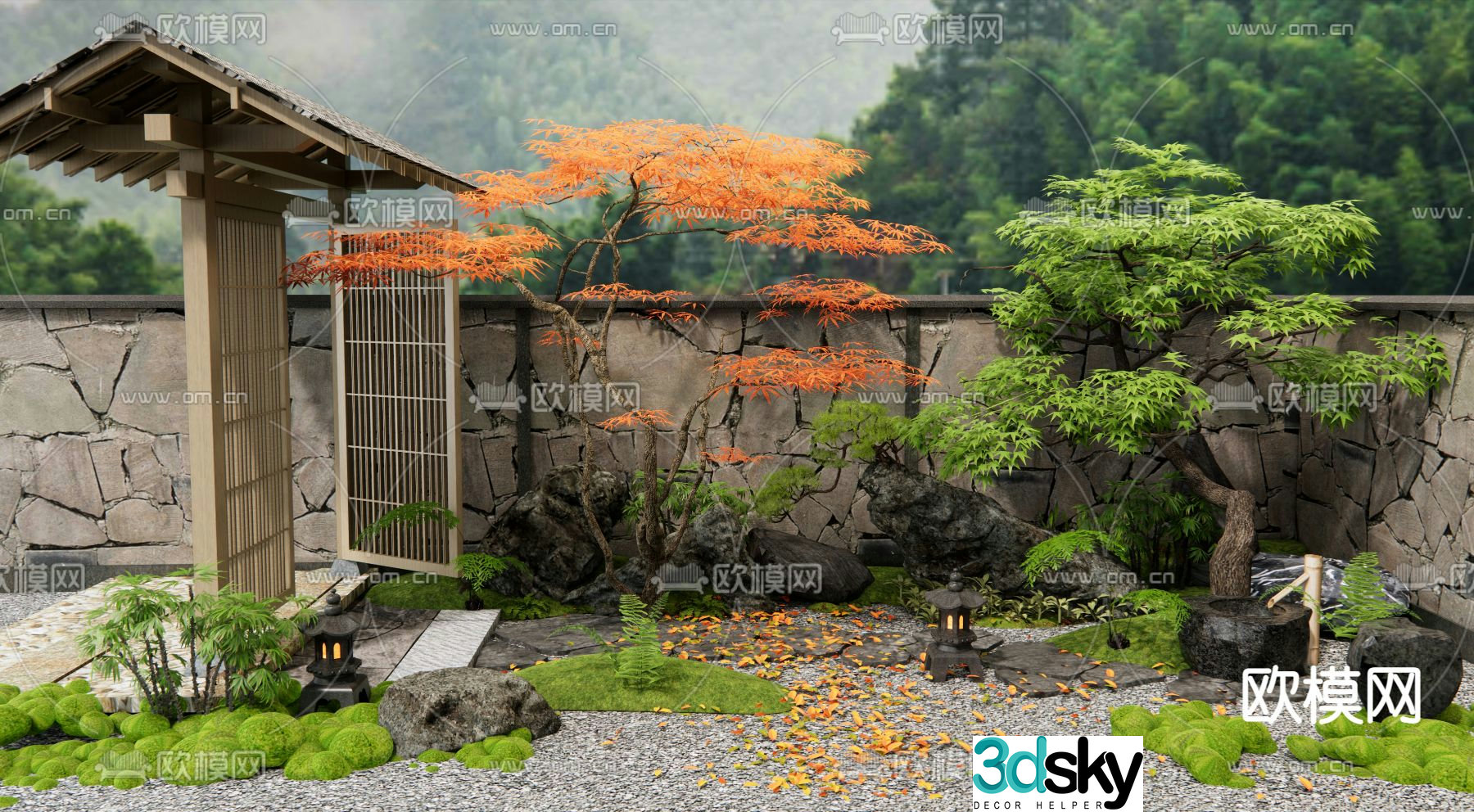 Japanese style courtyard garden 3d model