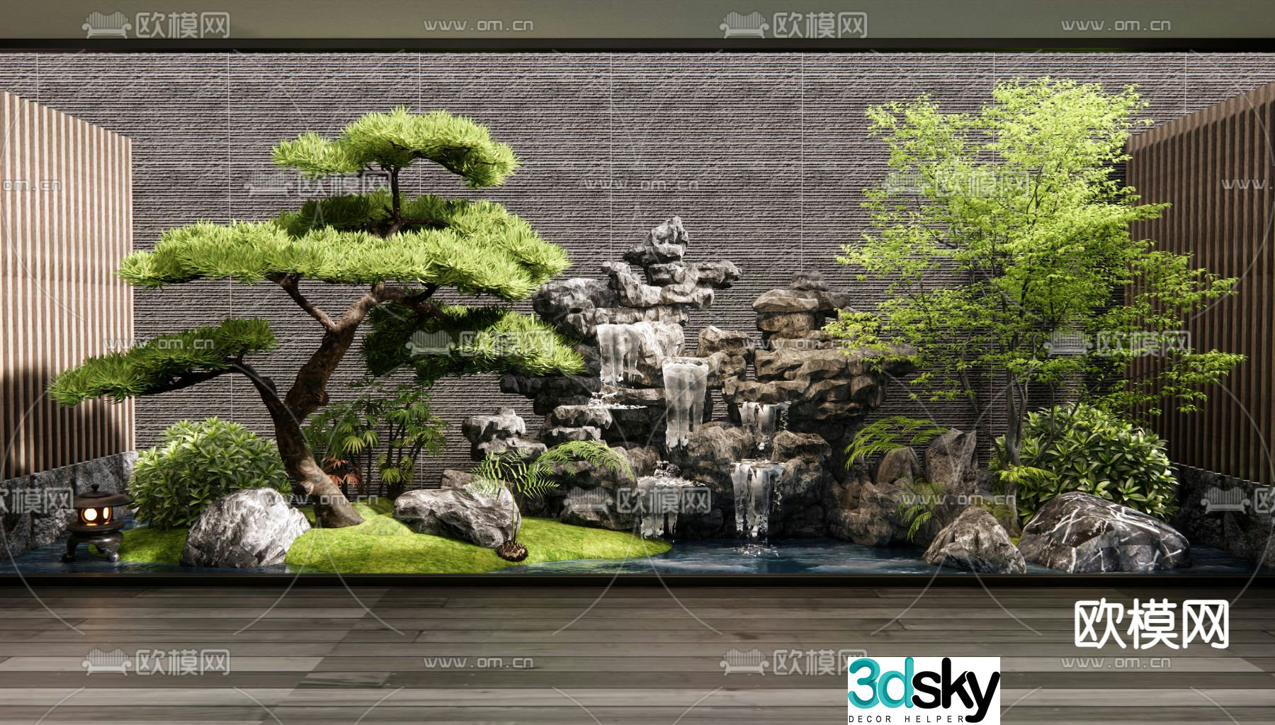 New Chinese style rockery waterscape courtyard landscape sketch 3D model
