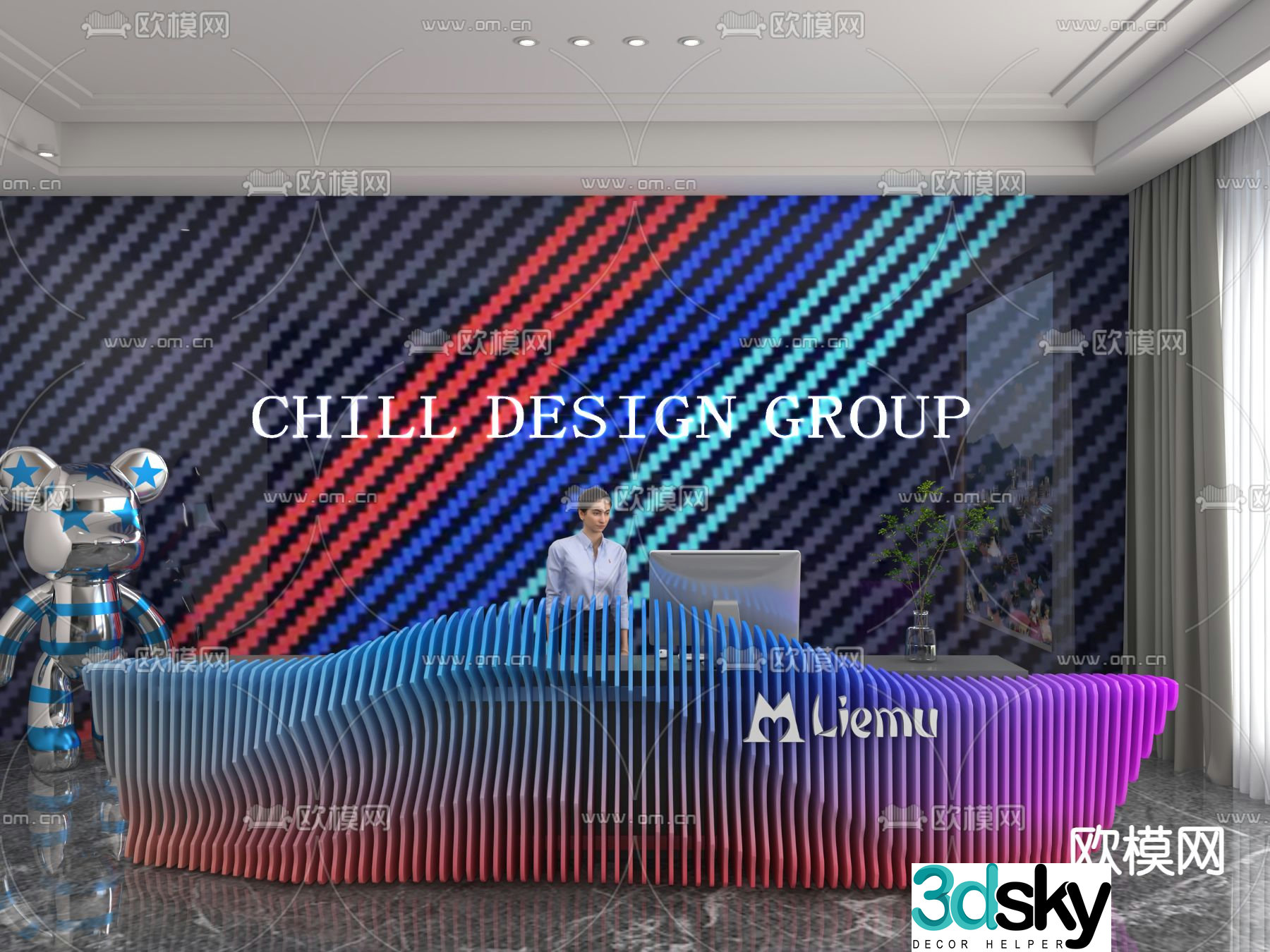 Modern front desk reception desk service desk 3d model