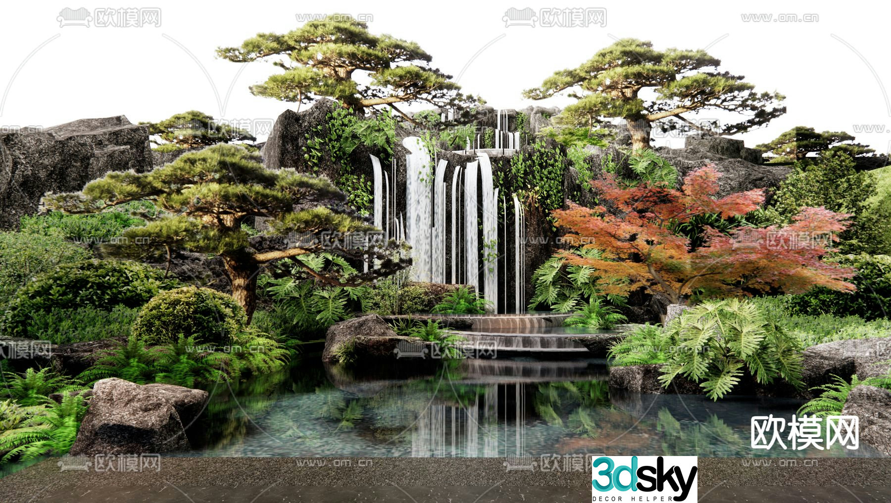 Rockery waterscape falling water landscape overlapping water landscape 3D model