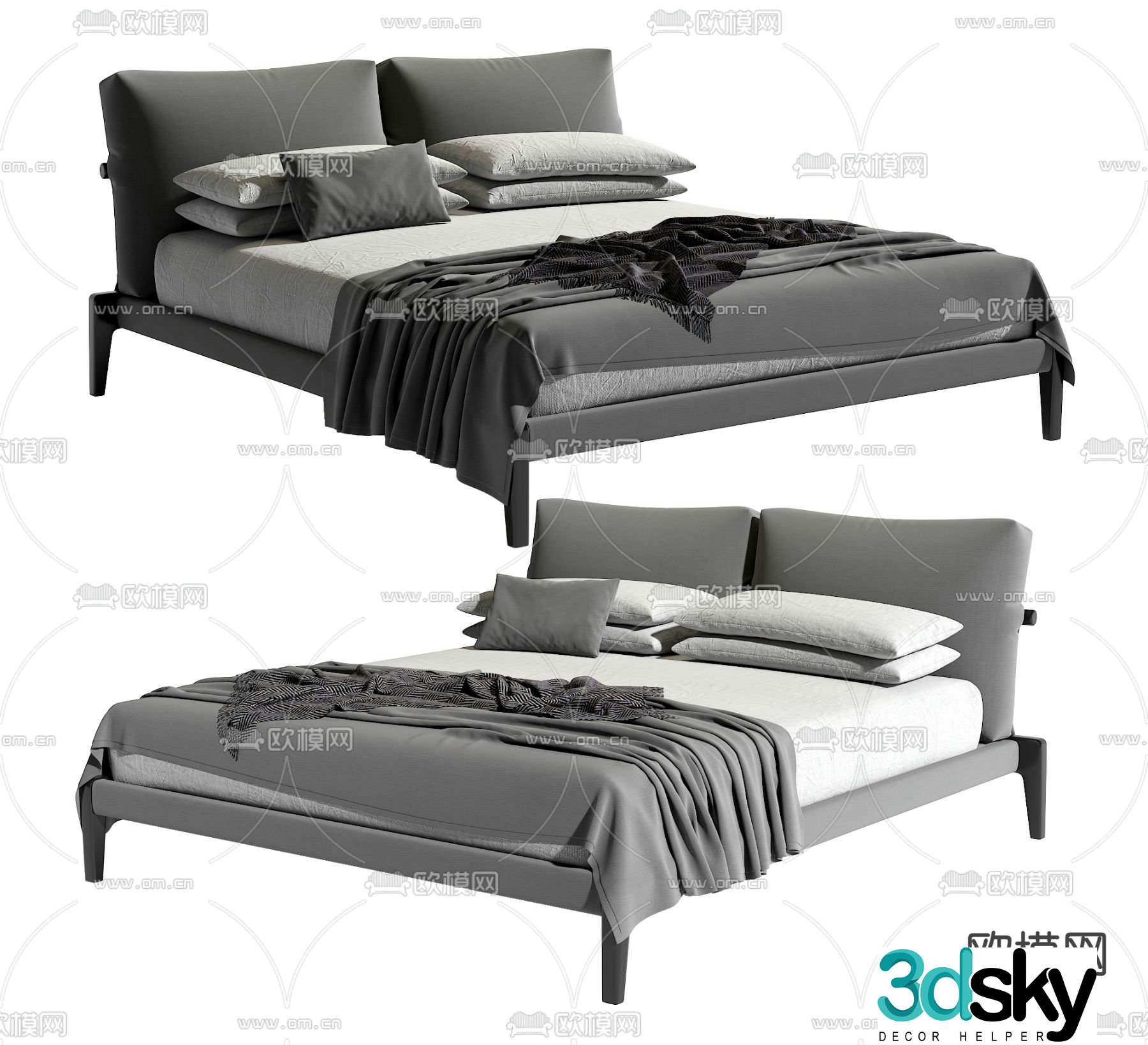 Modern double bed 3d model