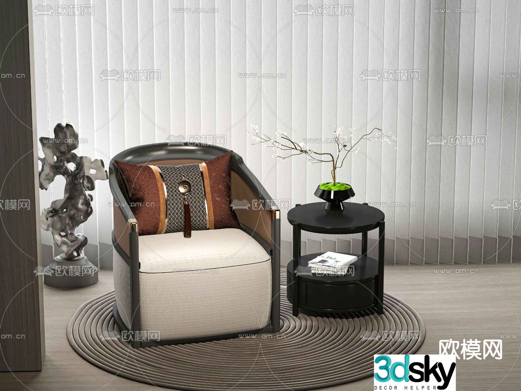 Single sofa round table 3d model