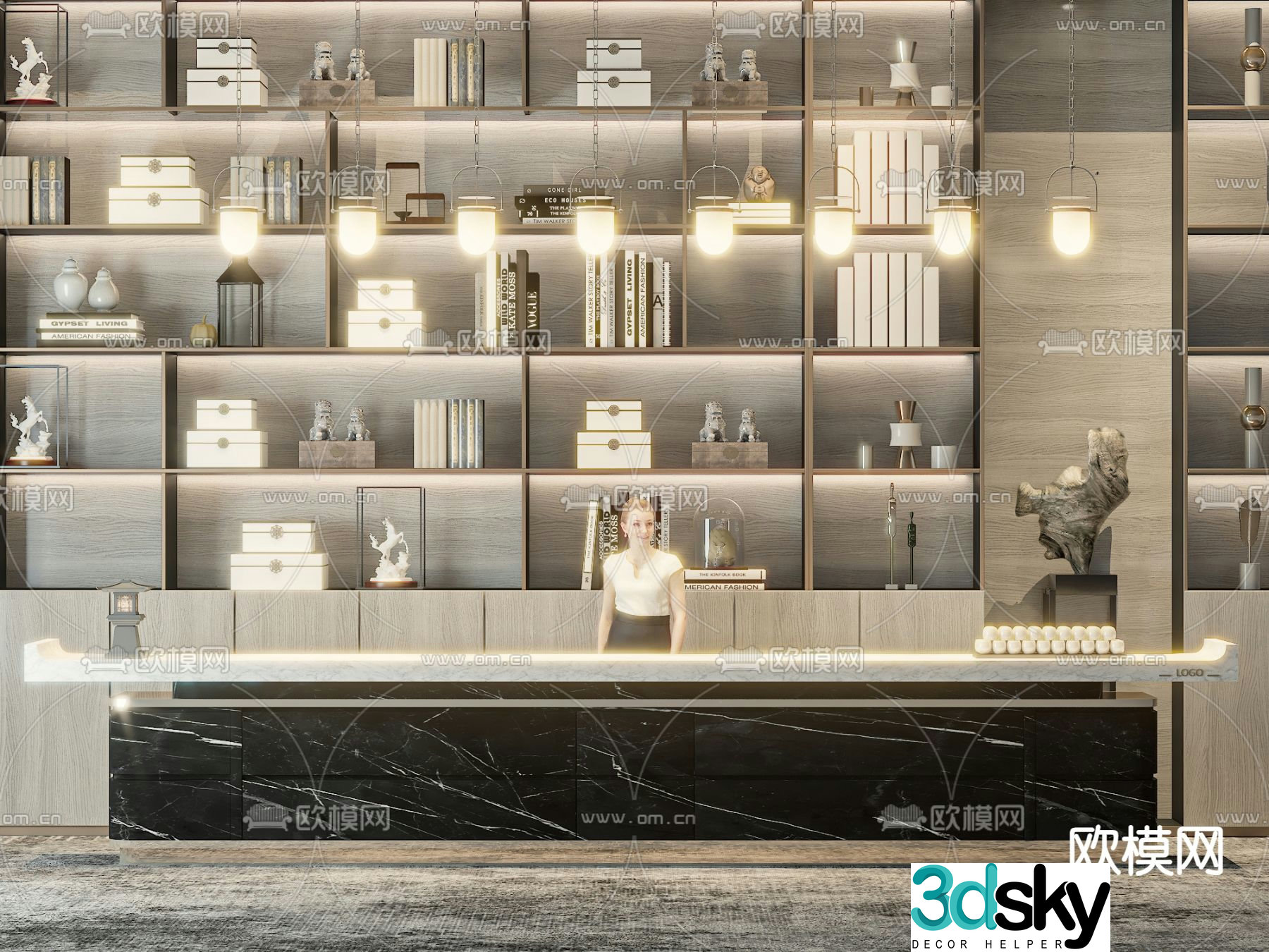 Front desk reception desk 3d model