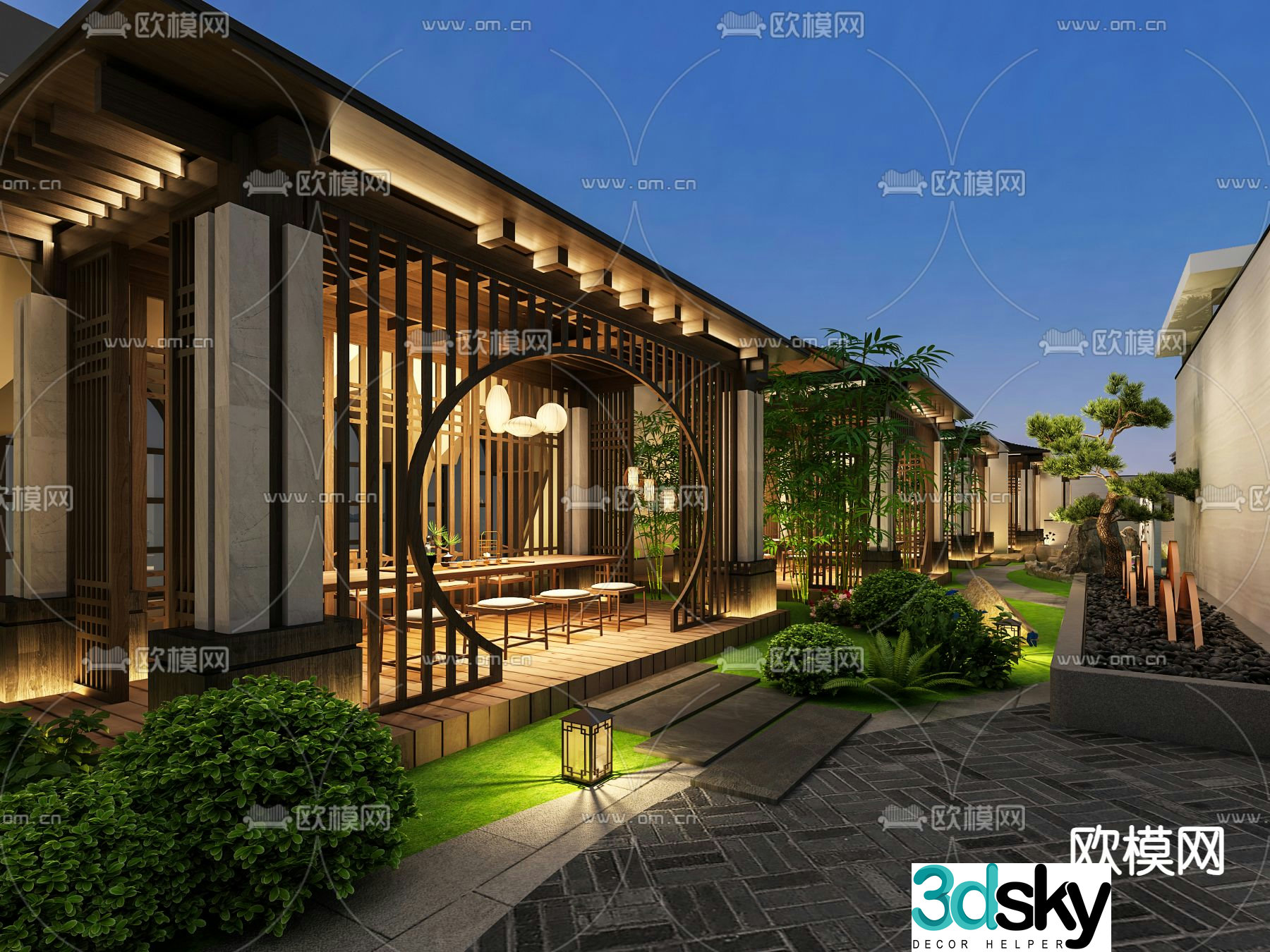 New Chinese style courtyard garden landscape landscaping sketch 3d model