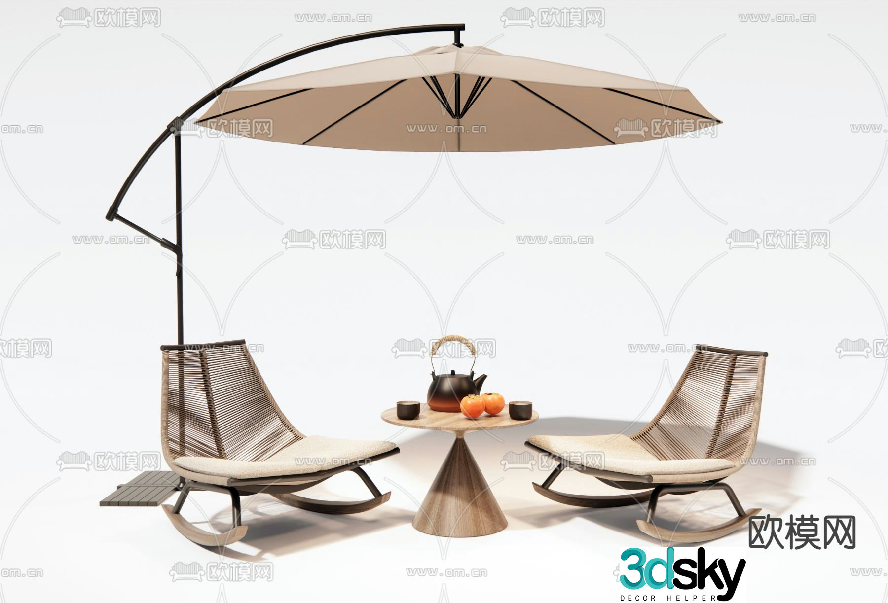 Rattan outdoor chair rocking chair leisure chair 3d model