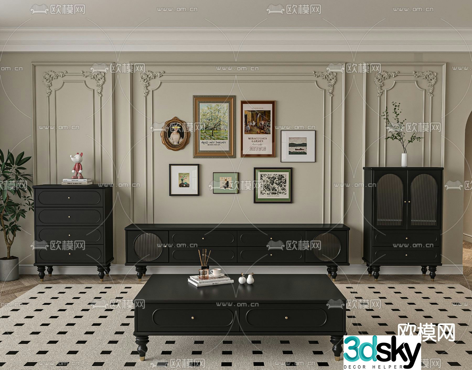 French TV cabinet side cabinet 3d model